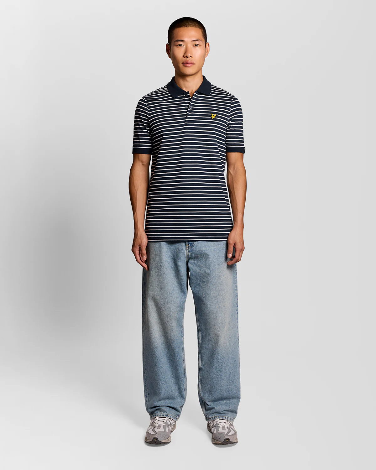 Lyle & Scott Pique Breton Mens Polo Shirt - W403 Dark Navy/White - Image 3