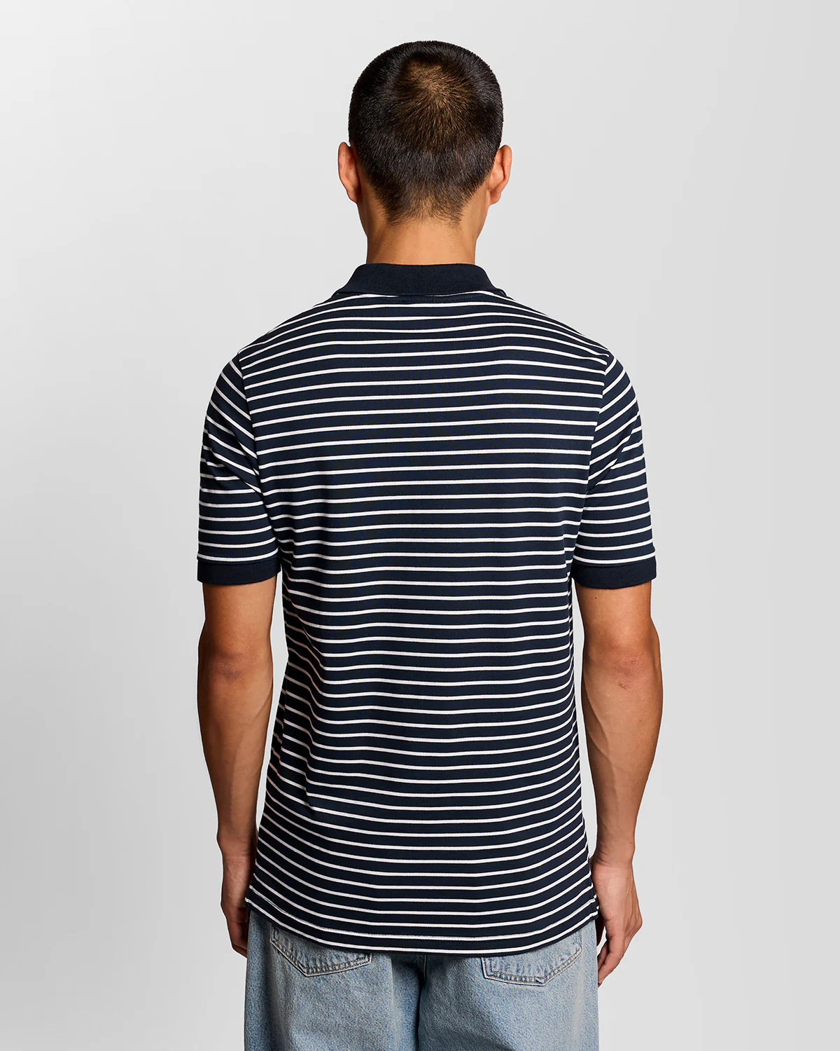 Lyle & Scott Pique Breton Mens Polo Shirt - W403 Dark Navy/White - Image 5
