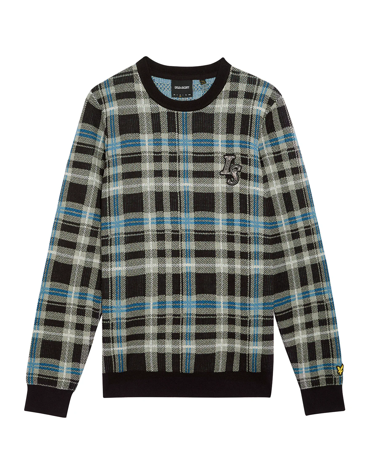 Lyle & Scott Ribbed Jacquard Tartan Crew Neck - X977 Jet Black/Mid Grey Marl - Image 6