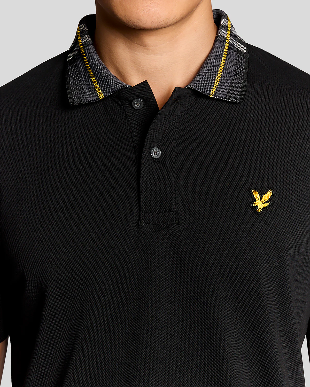 Lyle & Scott Tartan Collar Mens Polo Shirt - Z865 Jet Black - Image 2