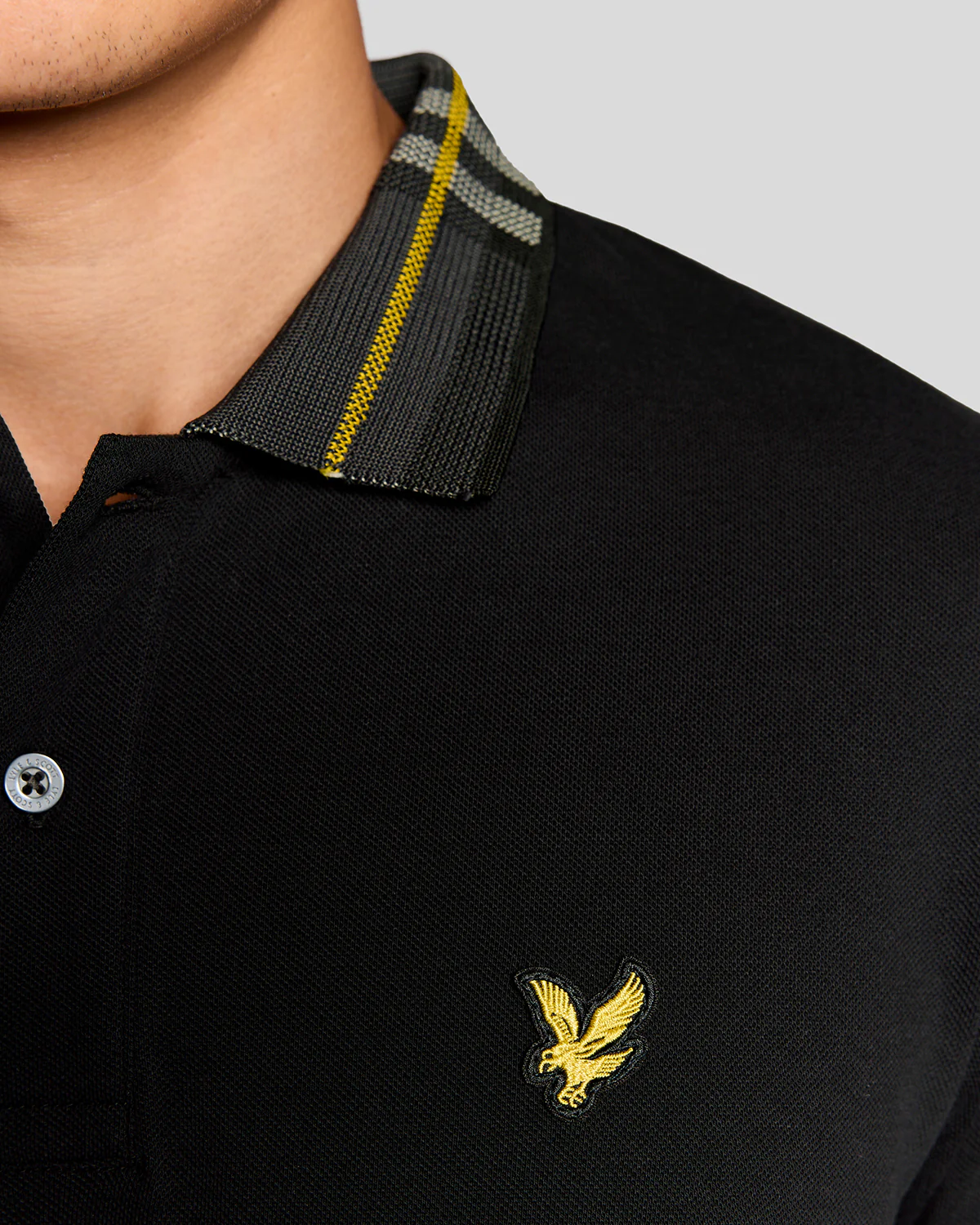 Lyle & Scott Tartan Collar Mens Polo Shirt - Z865 Jet Black - Image 4