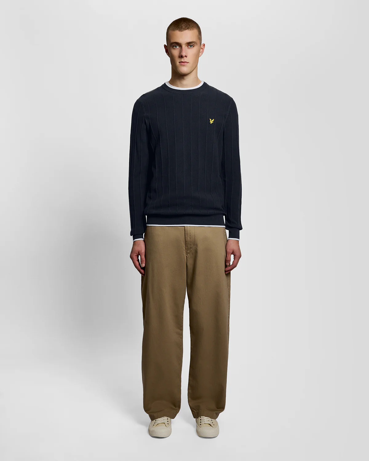 Lyle & Scott Tipped Pique Mens Knitted Jumper - Z271 Dark Navy - Image 3