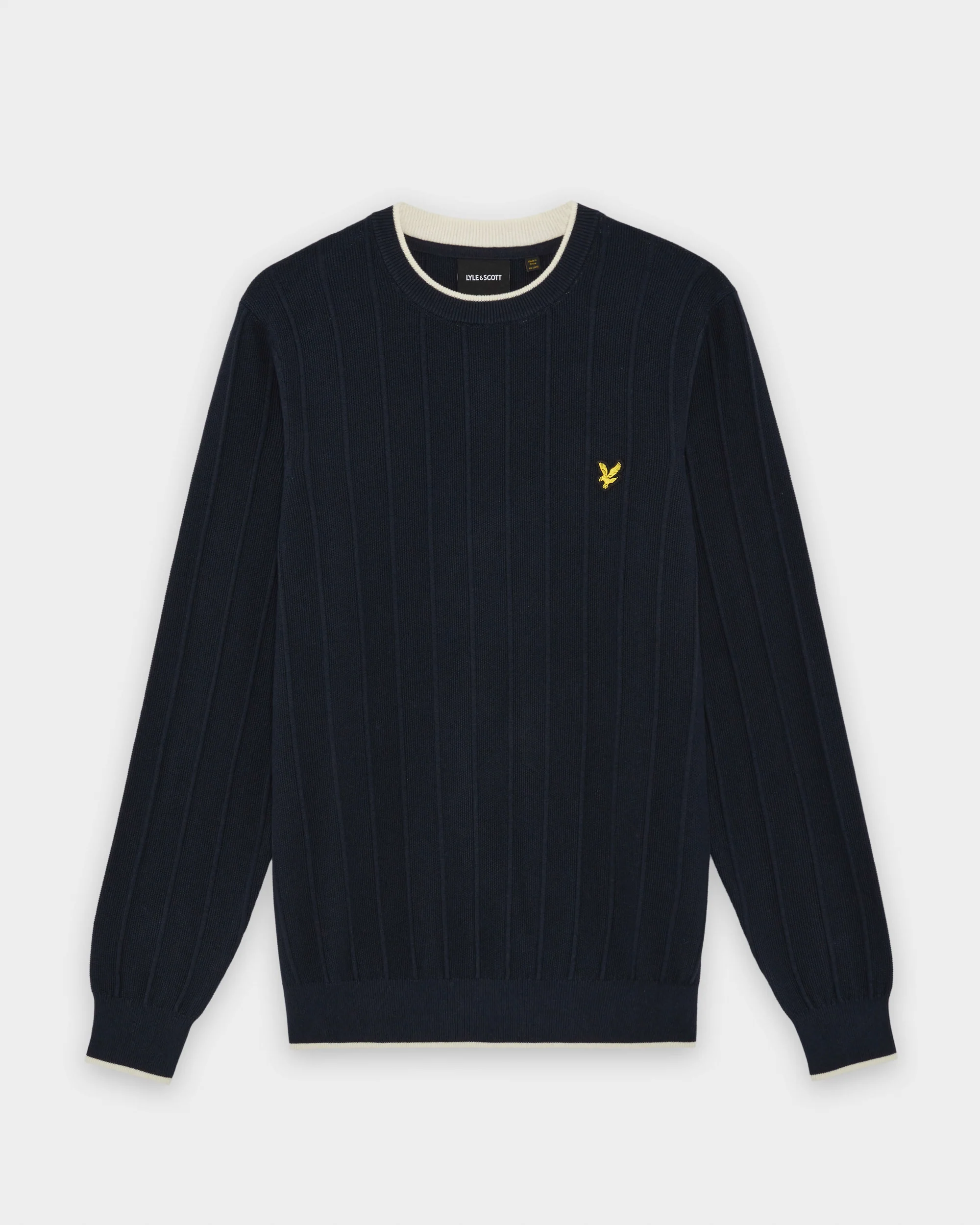 Lyle & Scott Tipped Pique Mens Knitted Jumper - Z271 Dark Navy - Image 6