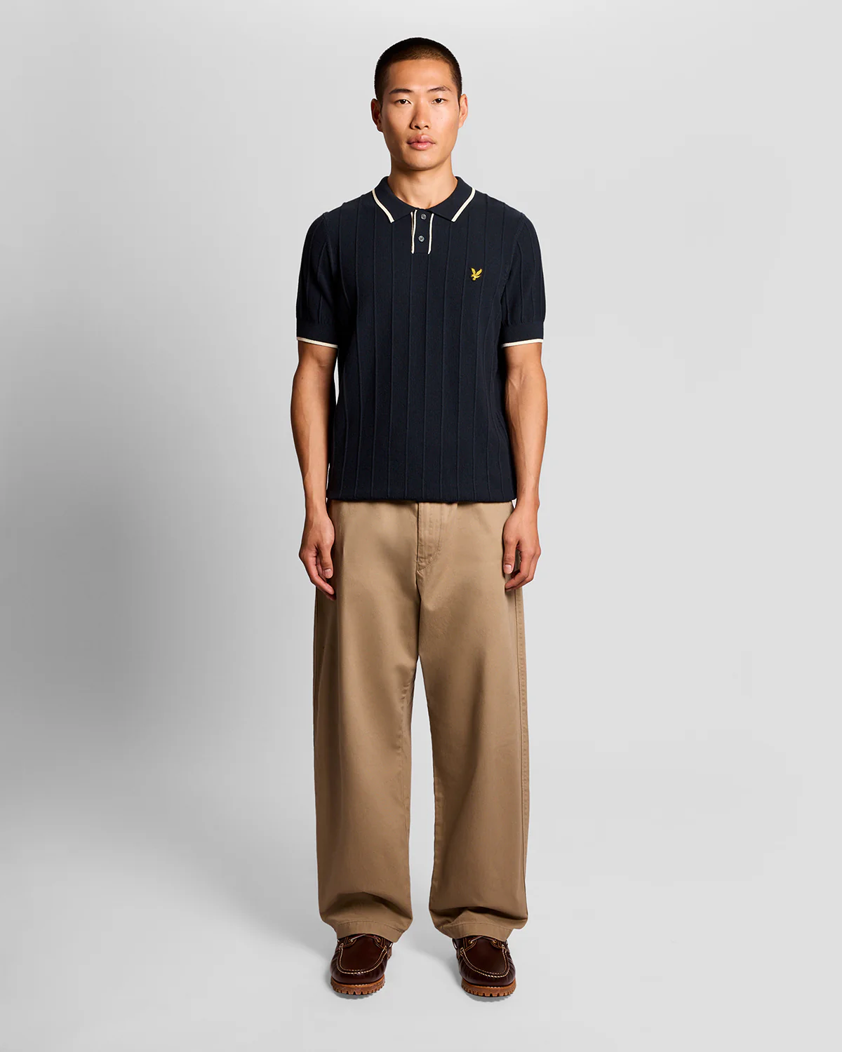 Lyle & Scott Tipped Pique Mens Knitted Polo - Z271 Dark Navy - Image 3
