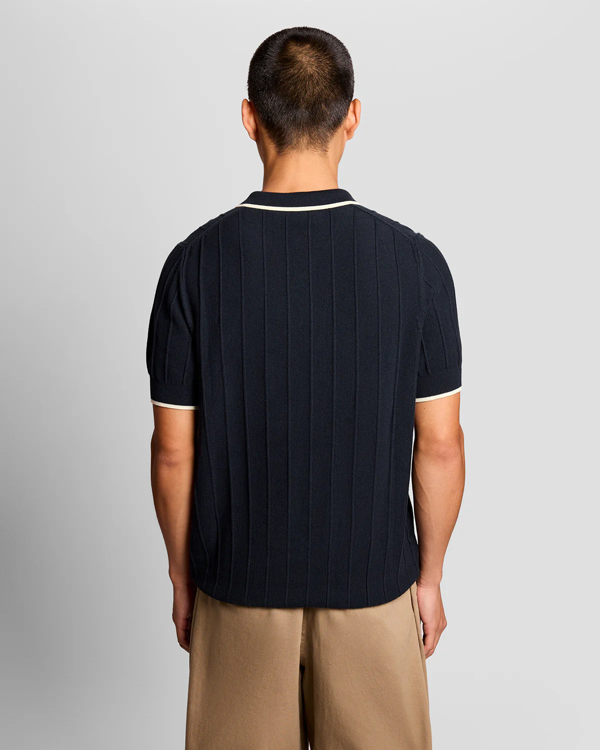 Lyle & Scott Tipped Pique Mens Knitted Polo - Z271 Dark Navy - Image 4