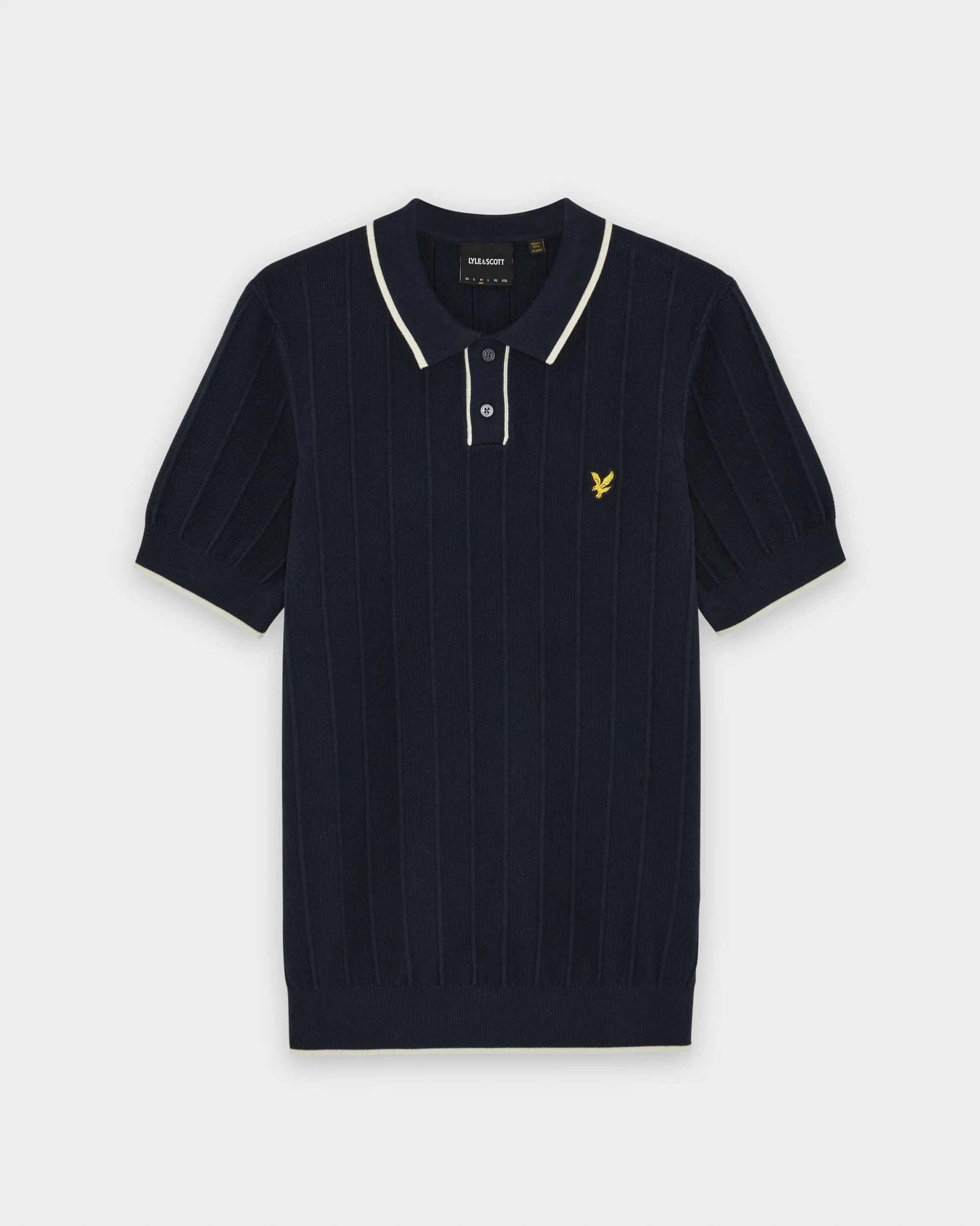 Lyle & Scott Tipped Pique Mens Knitted Polo - Z271 Dark Navy - Image 6