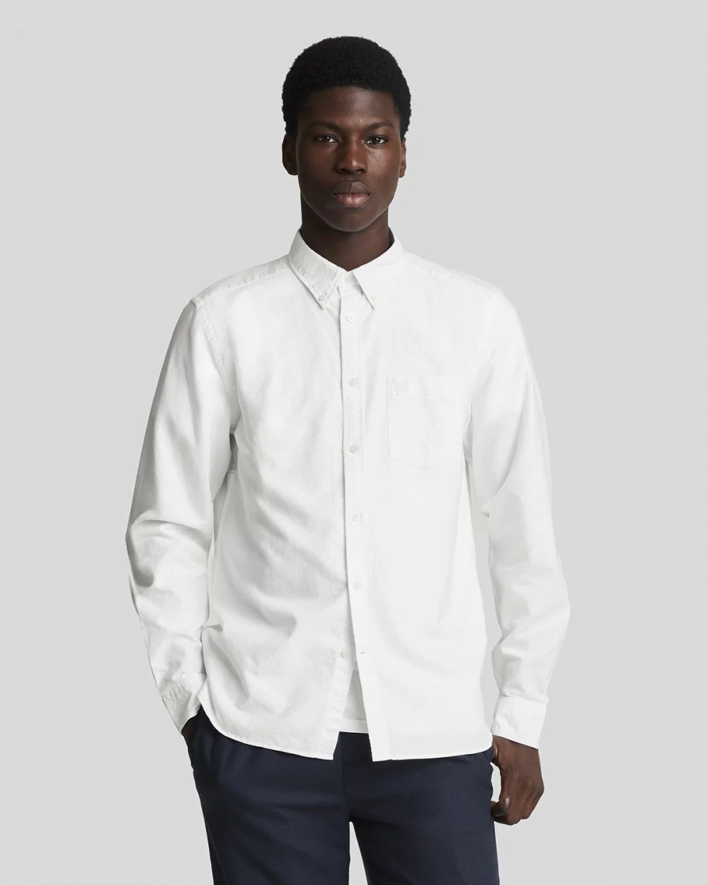 Lyle & Scott Tonal Eagle Mens Plain Oxford Shirt - 626 White