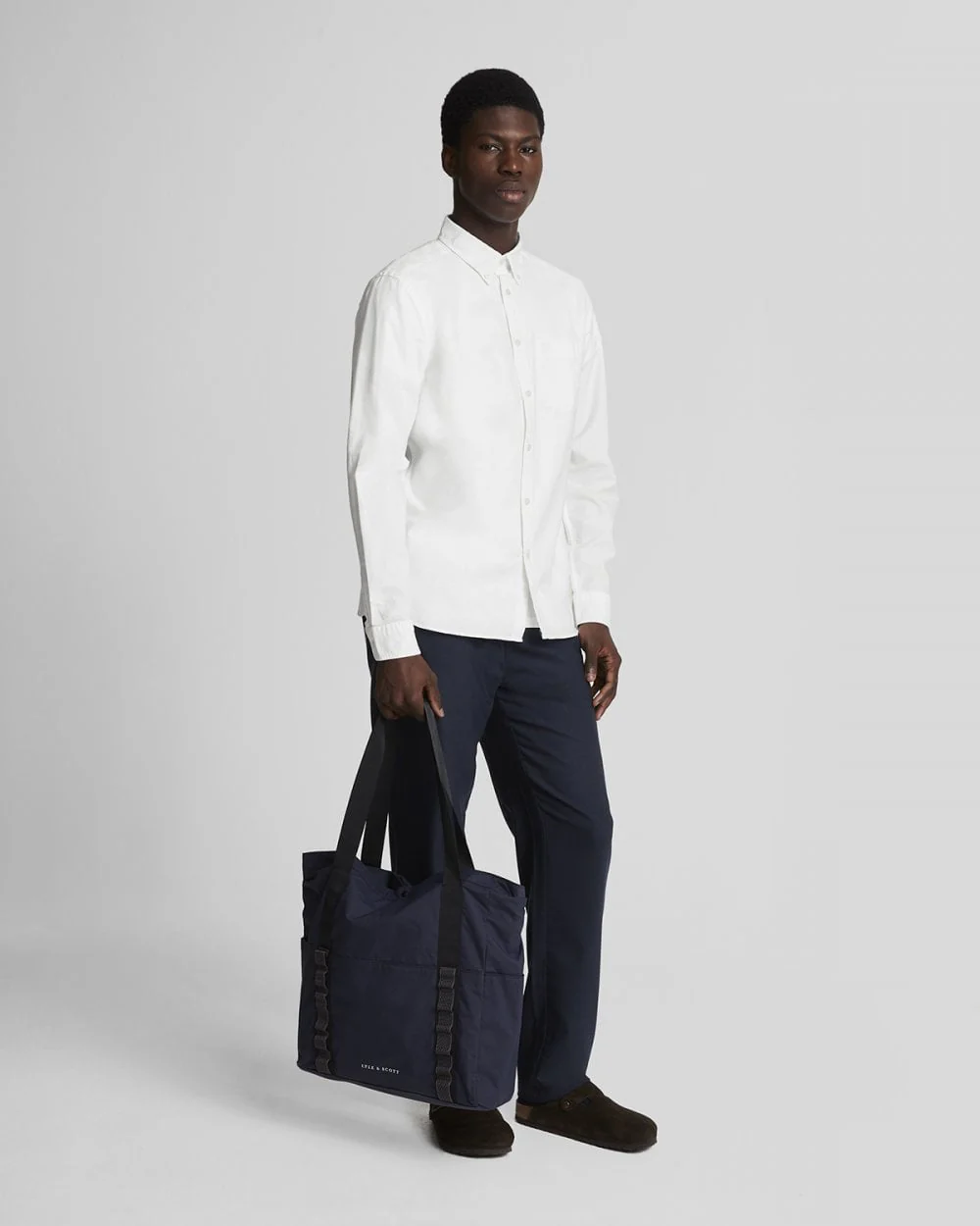 Lyle & Scott Tonal Eagle Mens Plain Oxford Shirt - 626 White - Image 3