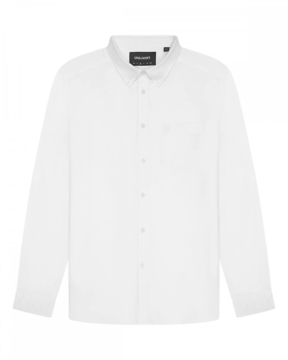 Lyle & Scott Tonal Eagle Mens Plain Oxford Shirt - 626 White - Image 5