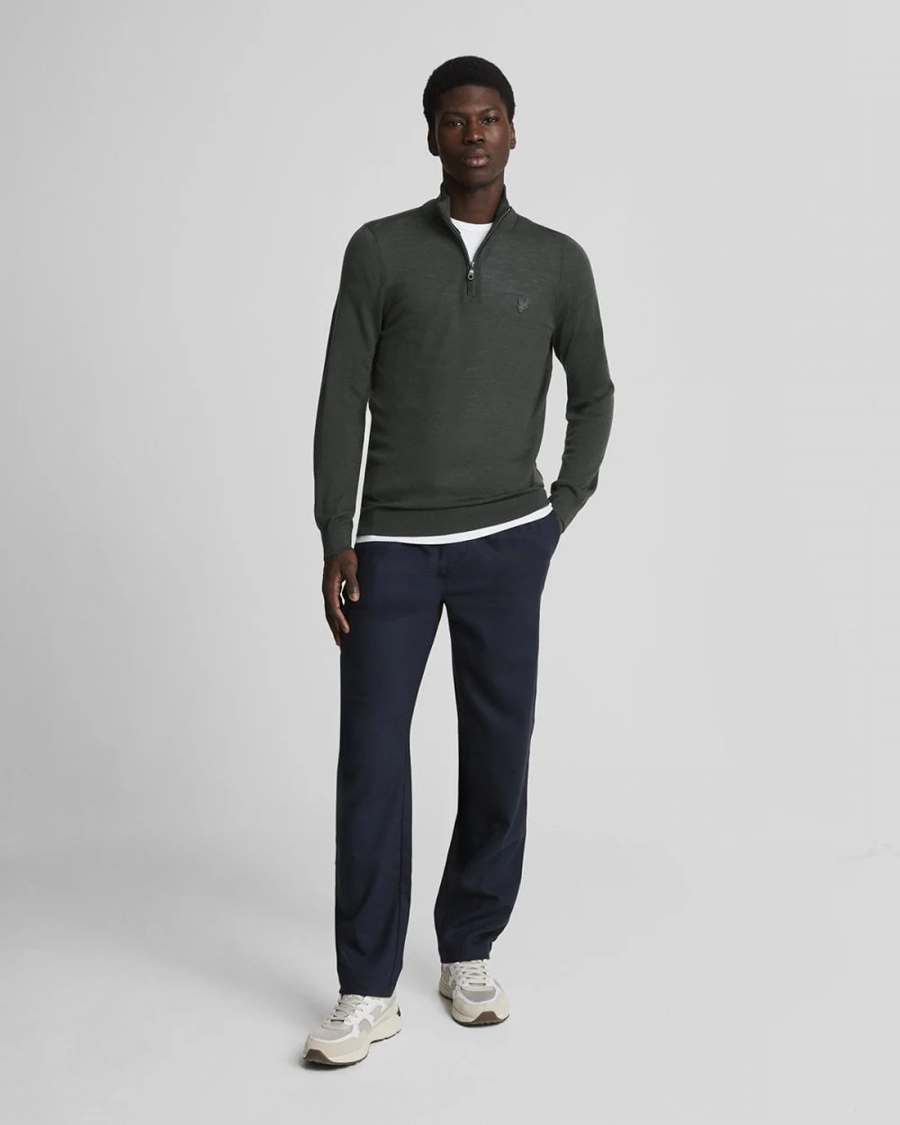 Lyle & Scott Tonal Eagle Merino Mens Quarter-Zip Jumper - W635 Gunmetal - Image 3