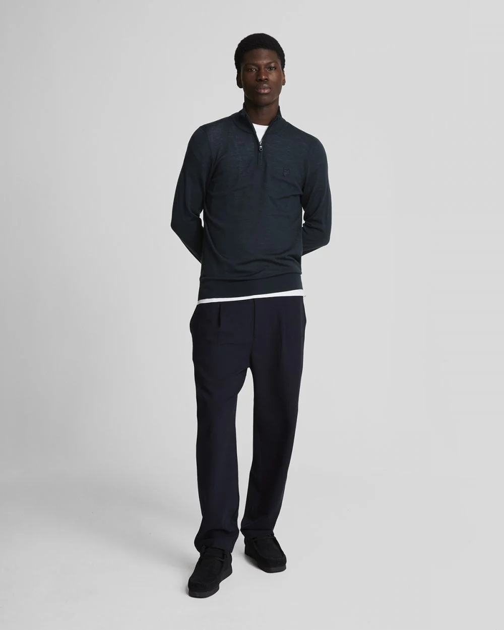 Lyle & Scott Tonal Eagle Merino Mens Quarter-Zip Jumper - Z271 Dark Navy - Image 3