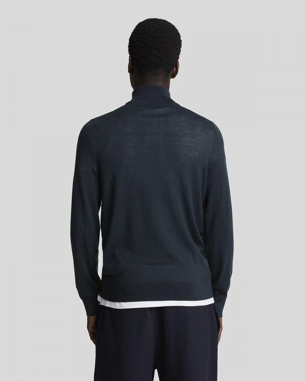 Lyle & Scott Tonal Eagle Merino Mens Quarter-Zip Jumper - Z271 Dark Navy - Image 4