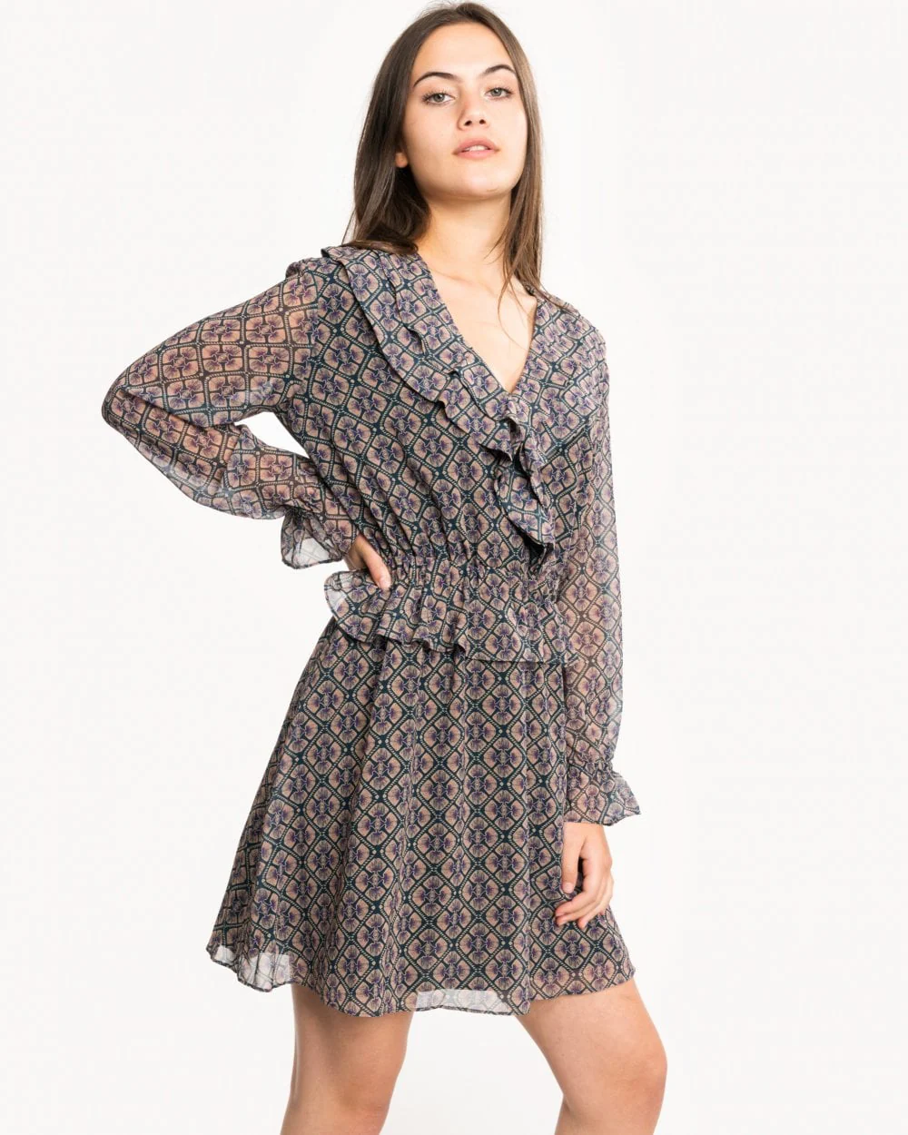 Maison Scotch Long Sleeve Ruffle Detailed Womens Dress - Image 4