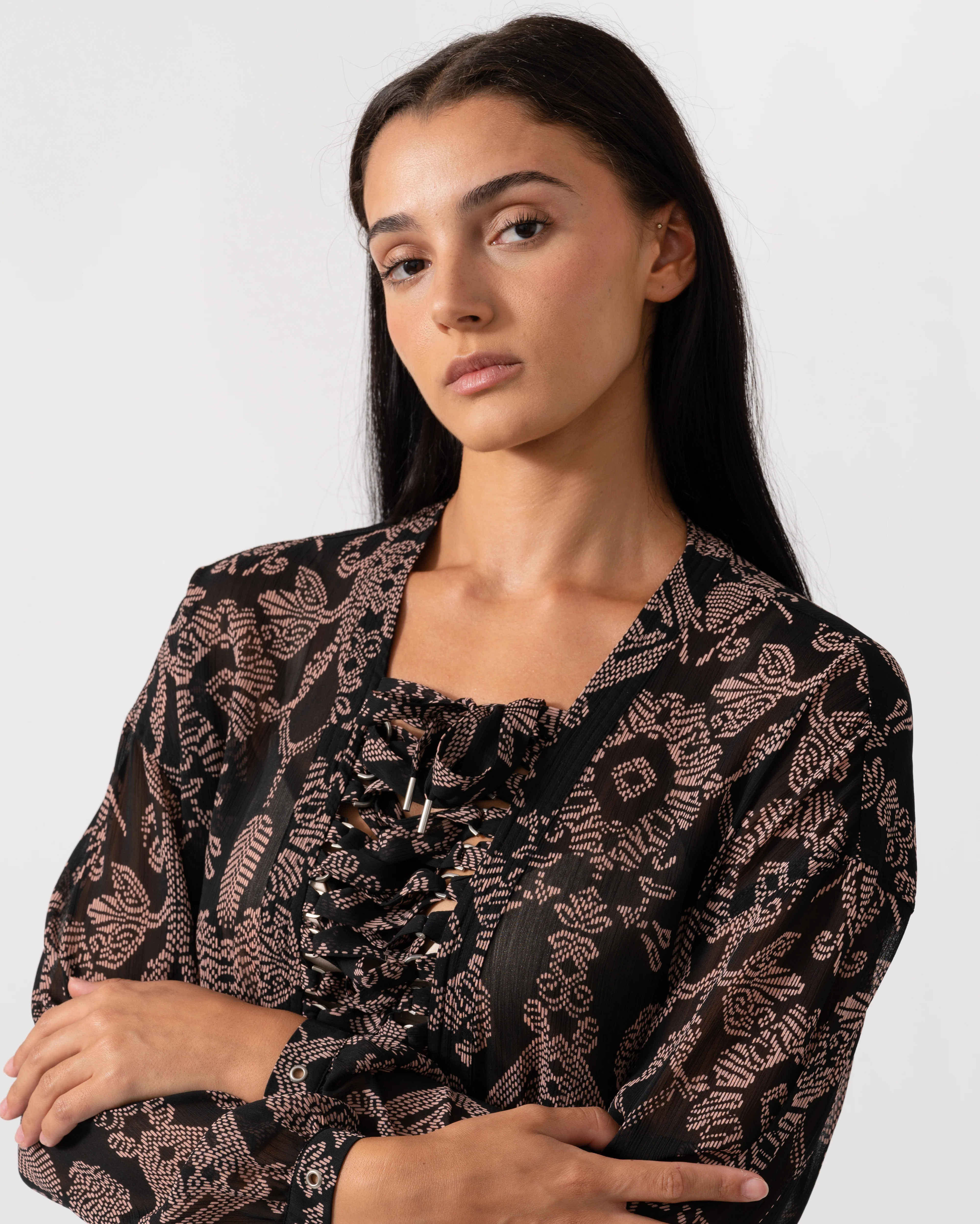 Maison Scotch Printed Sheer Lace Up Oversized Womens Dress - Image 2