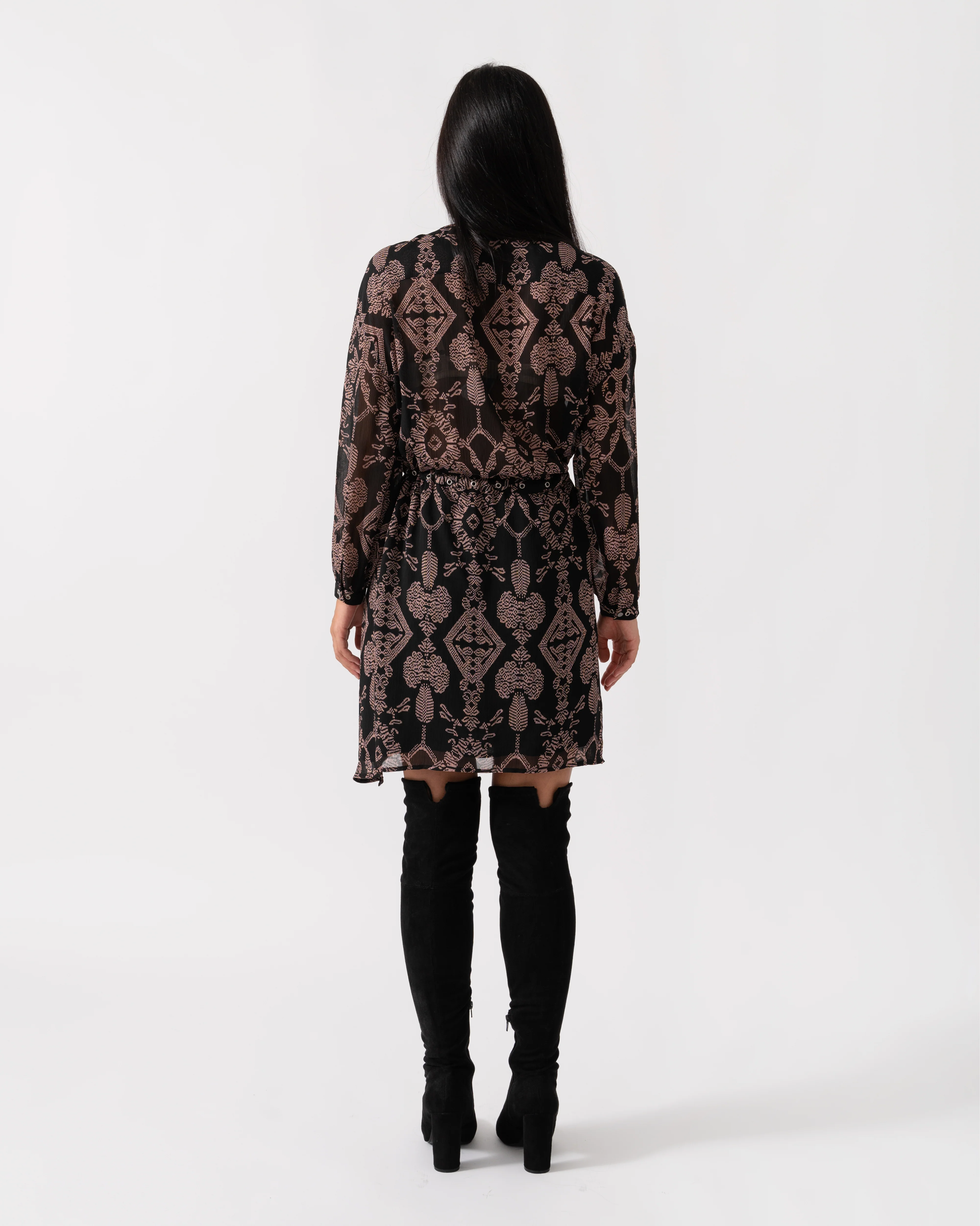 Maison Scotch Printed Sheer Lace Up Oversized Womens Dress - Image 4