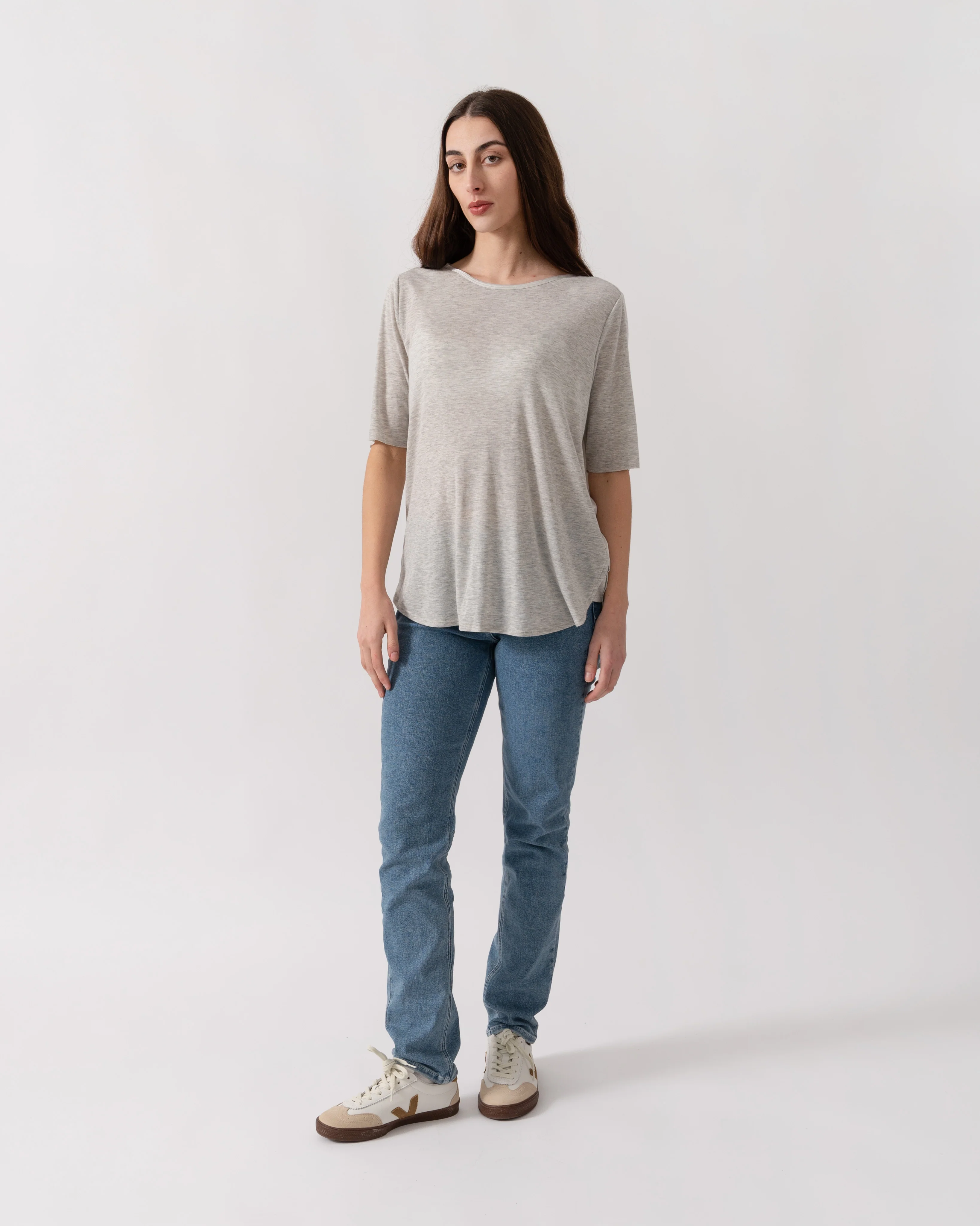 Maison Scotch S/S Zip Closure Womens Top - Grey Melange - Image 2