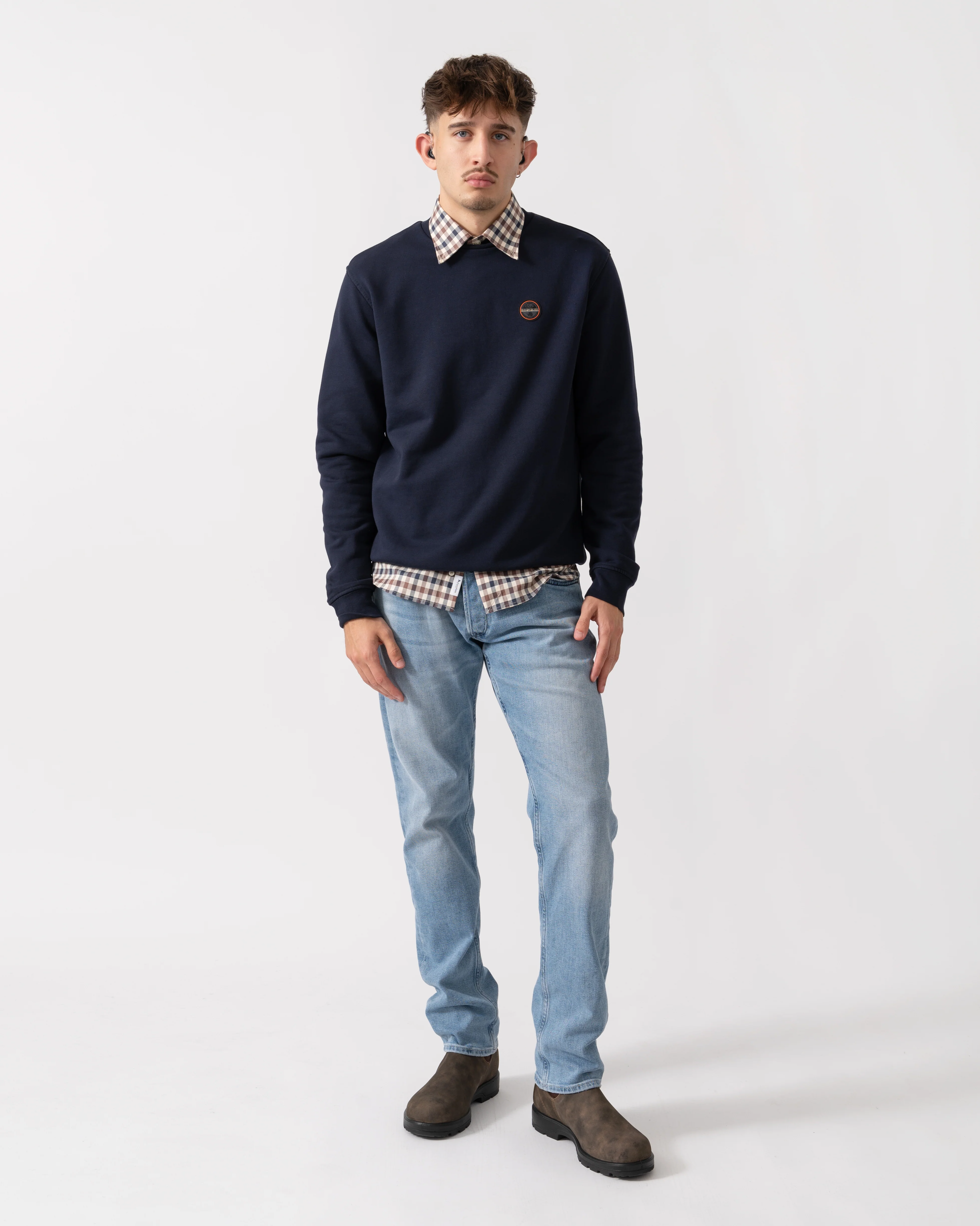 Napapijri Badge Mens Crew Neck Sweatshirt - Blue Marine 176 - Image 2