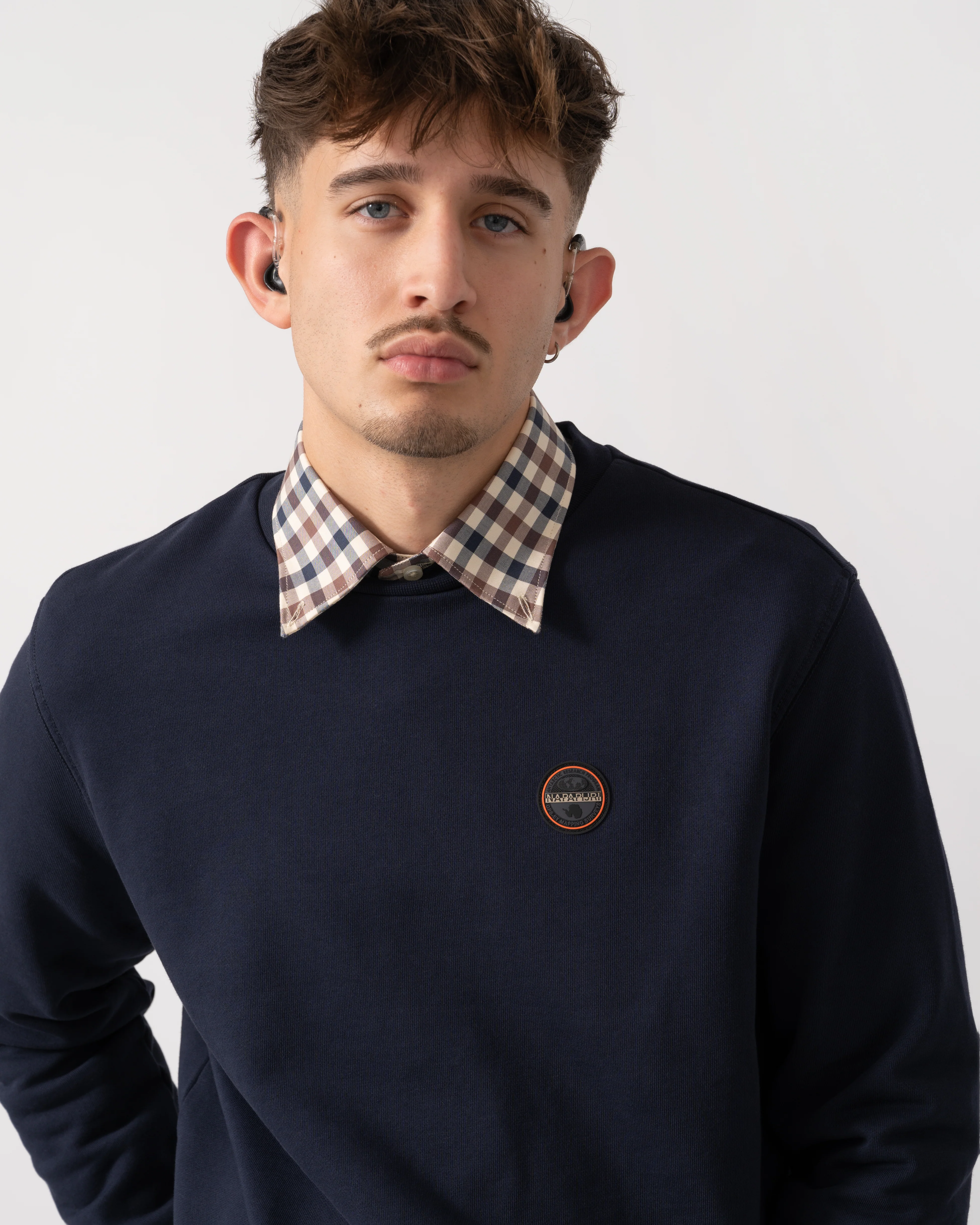 Napapijri Badge Mens Crew Neck Sweatshirt - Blue Marine 176 - Image 3