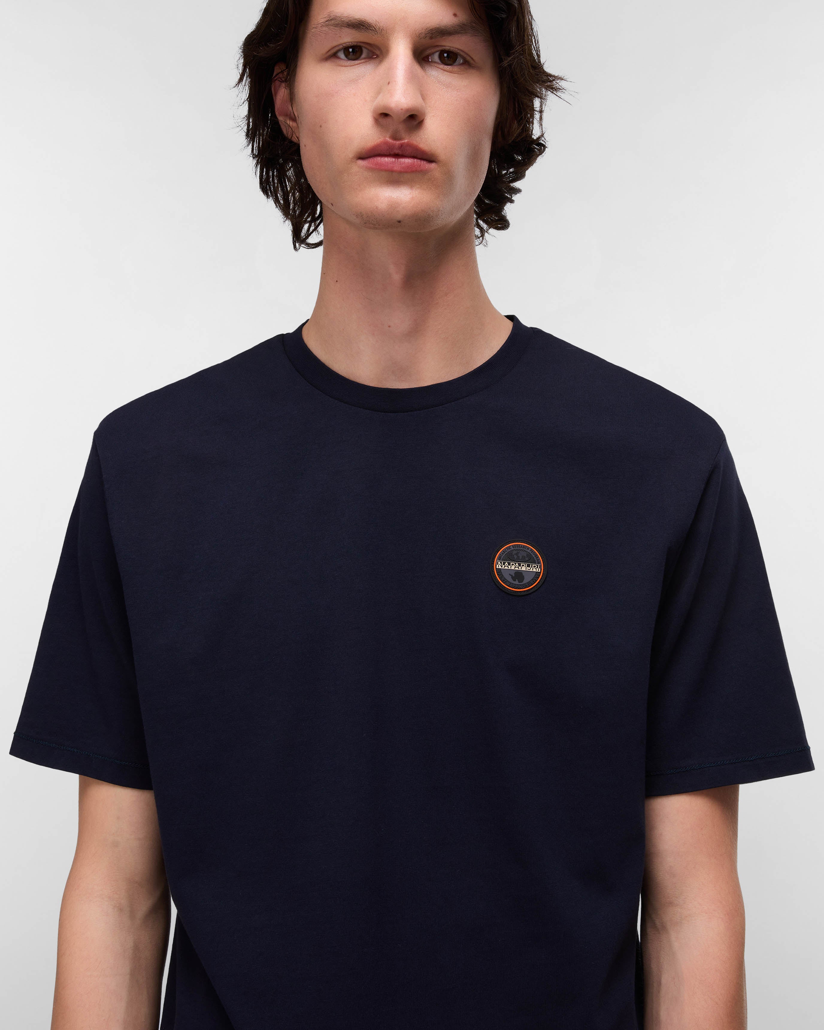 Napapijri Badge Mens Short Sleeve T-Shirt - Blue Marine 176 - Image 2