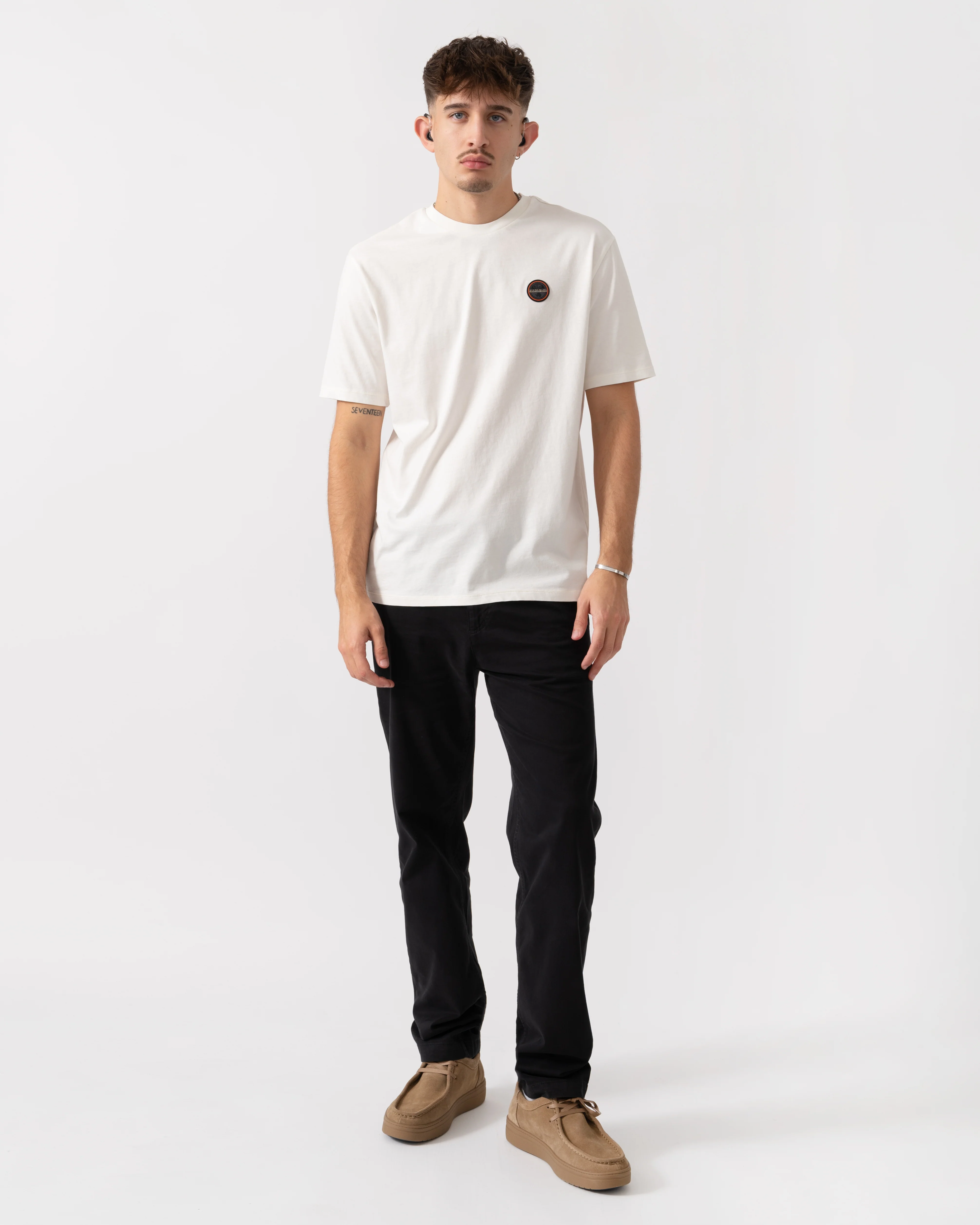 Napapijri Badge Mens Short Sleeve T-Shirt - White Heron 206 - Image 2