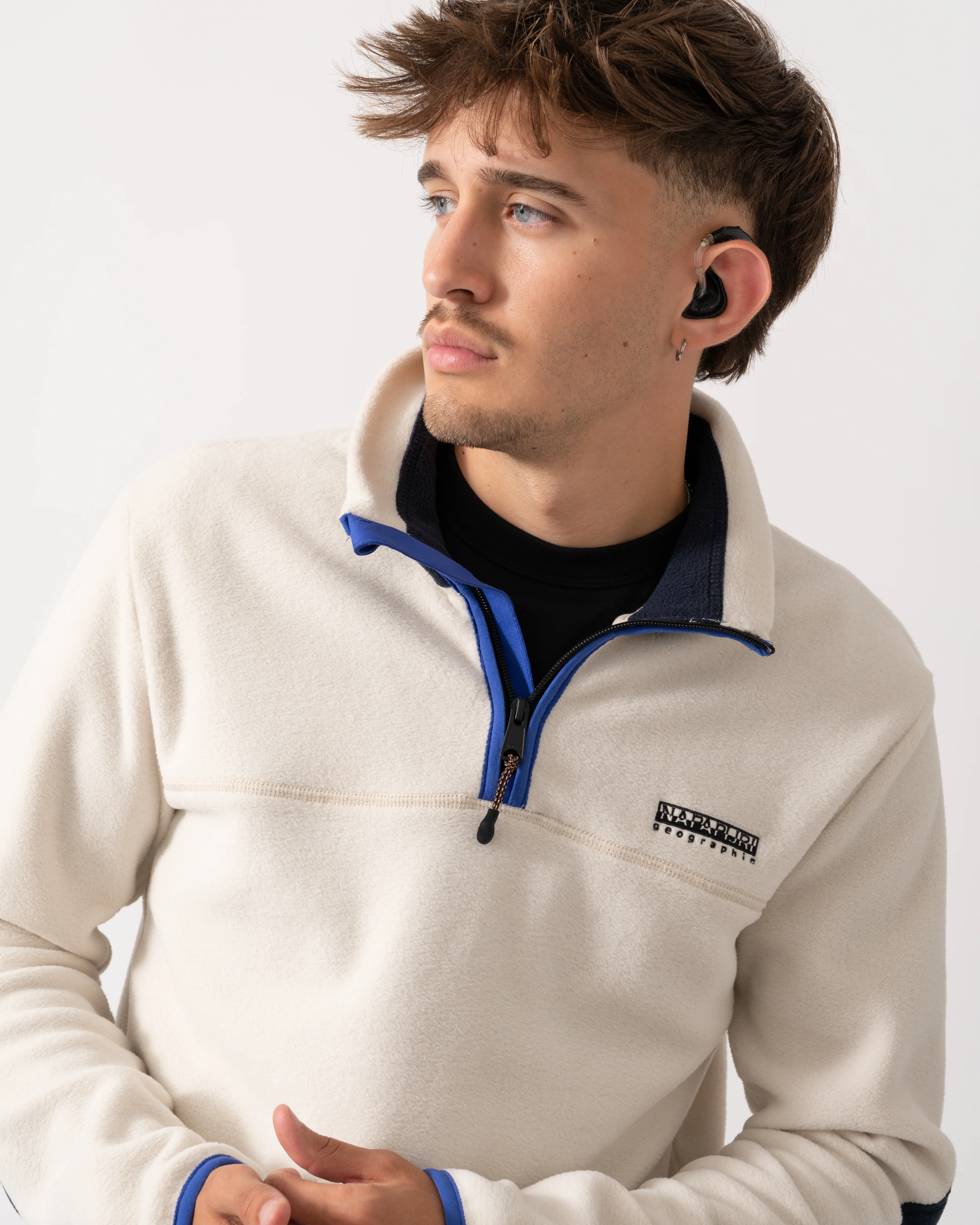 Napapijri Dergana Mens Half Zip Sweatshirt - Beige Dimity N1J - Image 3