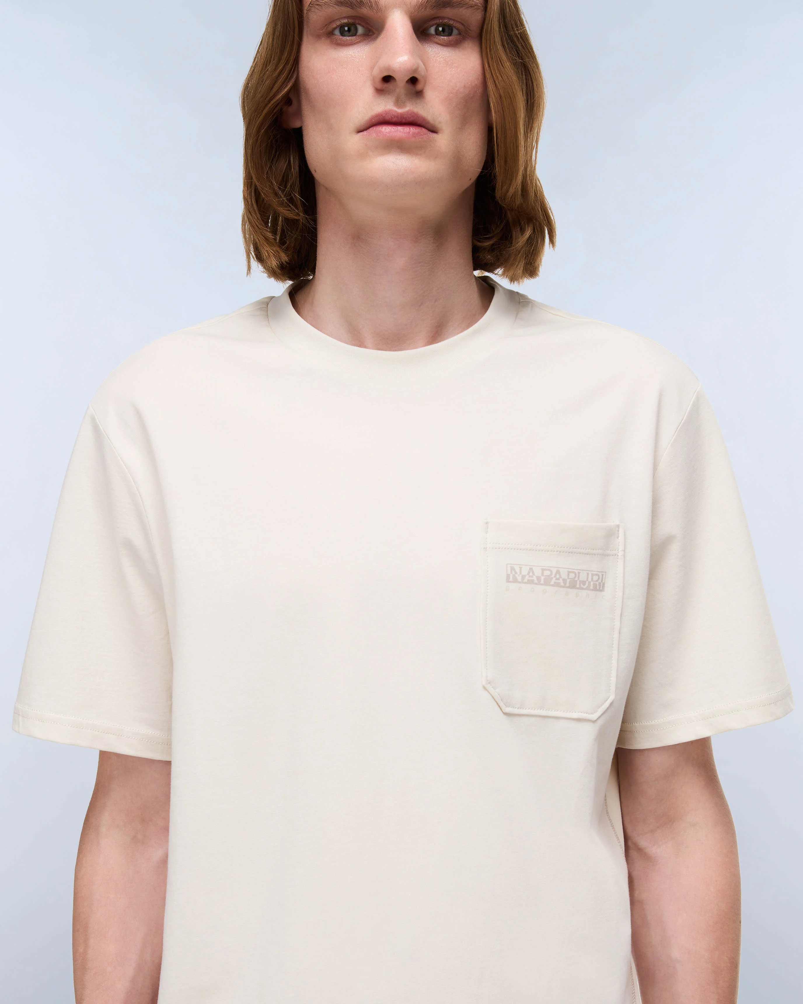 Napapijri Fanes Mens Short Sleeve T-Shirt - Beige Dimity N1J - Image 3