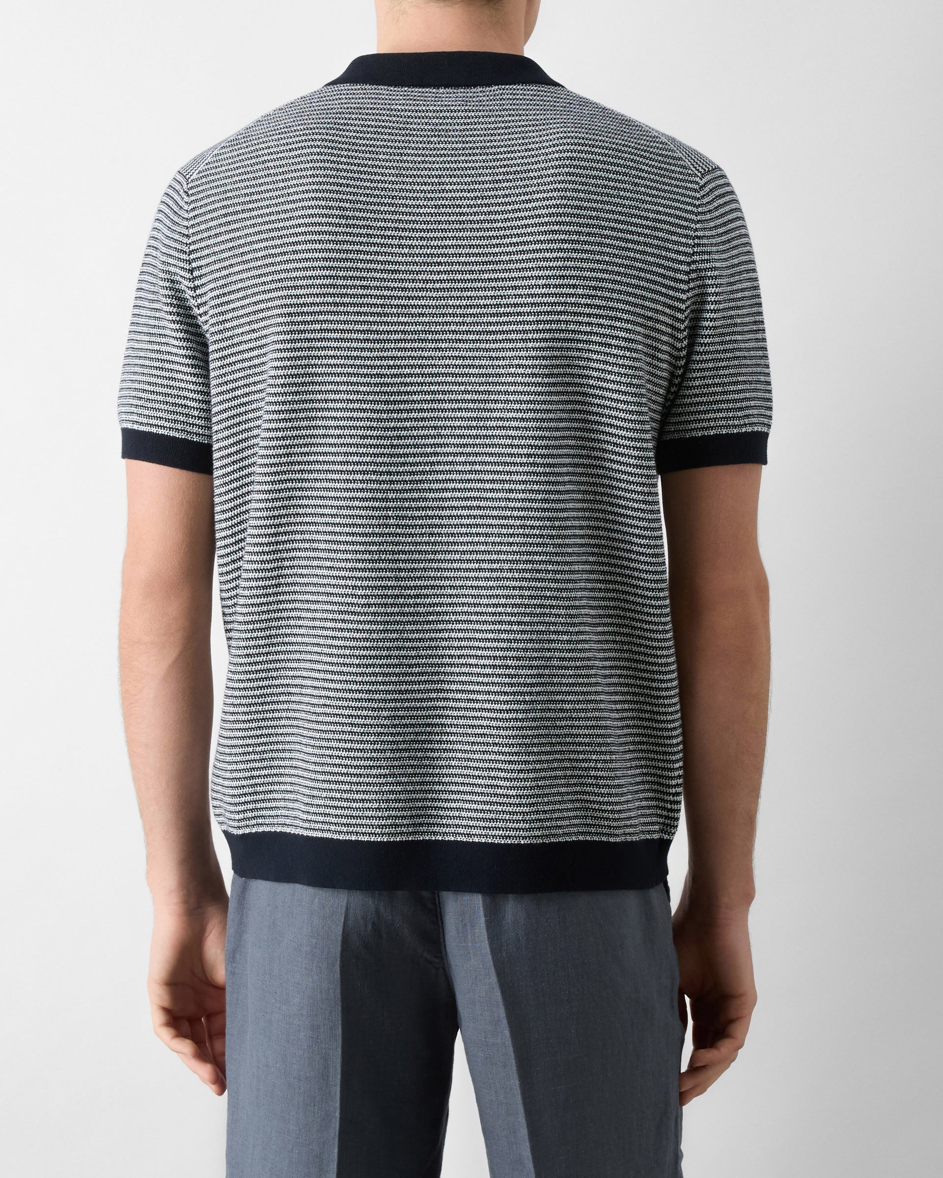 Oliver Sweeney Hessle Mens Knitted Cotton Short-Sleeved Shirt - Navy/Ecru - Image 2