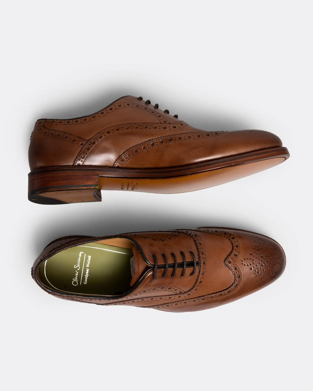 Oliver Sweeney Aldeburgh Mens Leather Brogue - Dark Tan - Image 6
