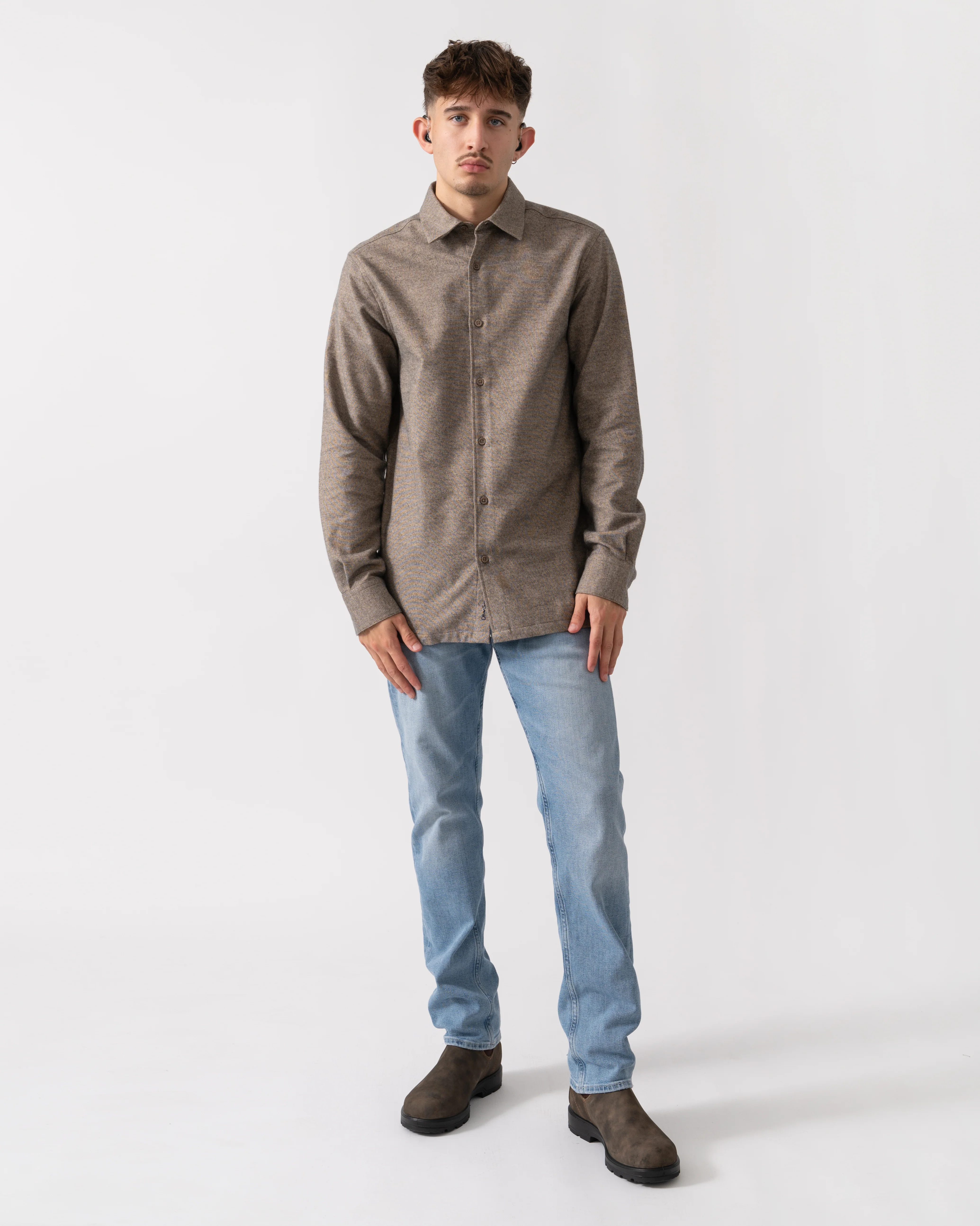 Oliver Sweeney Barnham Mens Long Sleeve Cotton Twill Shirt - Mole - Image 2