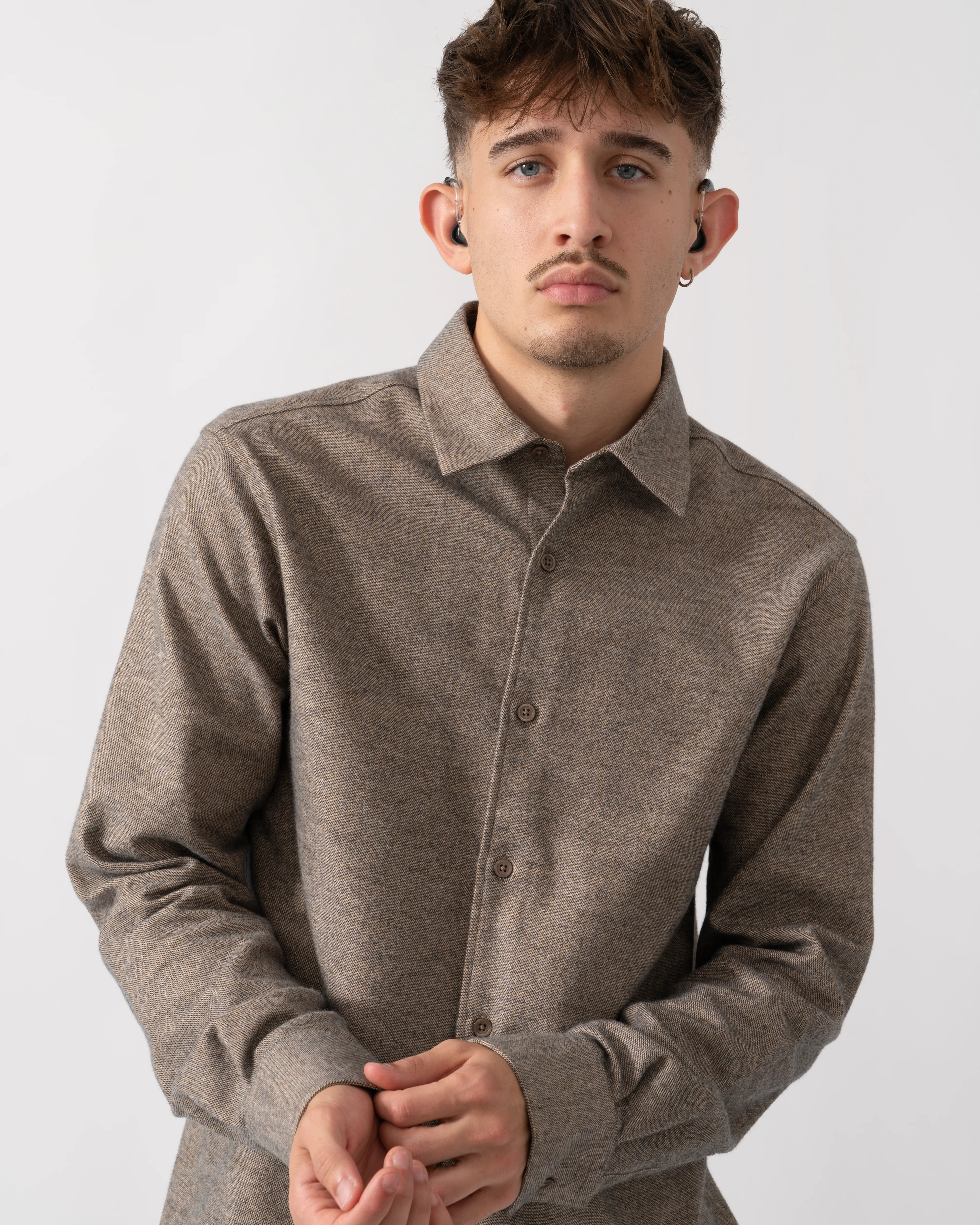 Oliver Sweeney Barnham Mens Long Sleeve Cotton Twill Shirt - Mole - Image 3