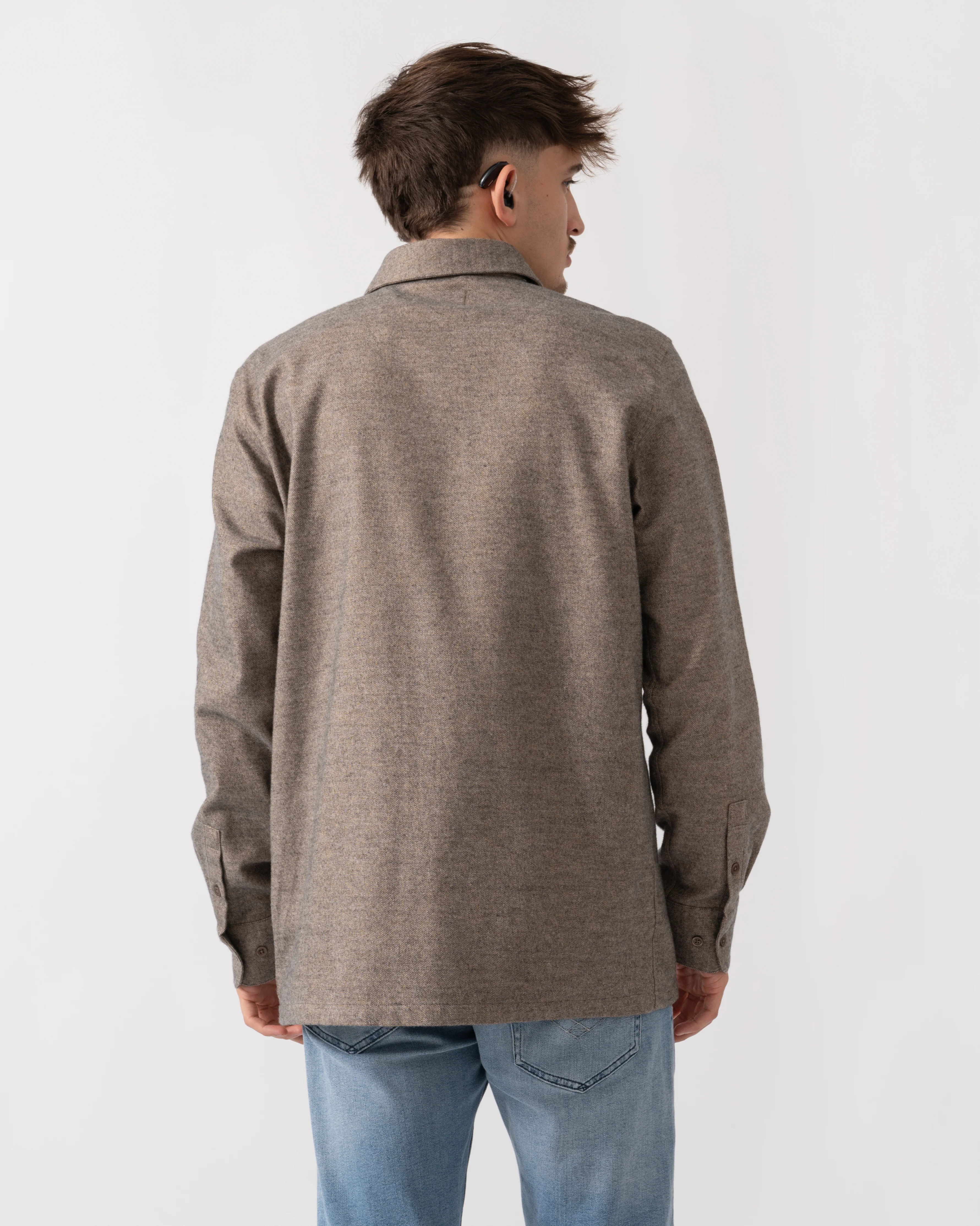 Oliver Sweeney Barnham Mens Long Sleeve Cotton Twill Shirt - Mole - Image 4