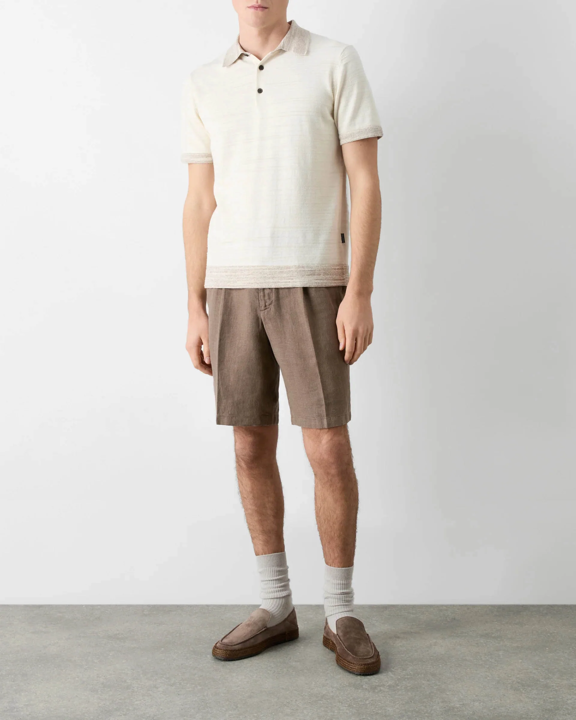 Oliver Sweeney Bassett Mens Knitted Polo Shirt - Off White - Image 2