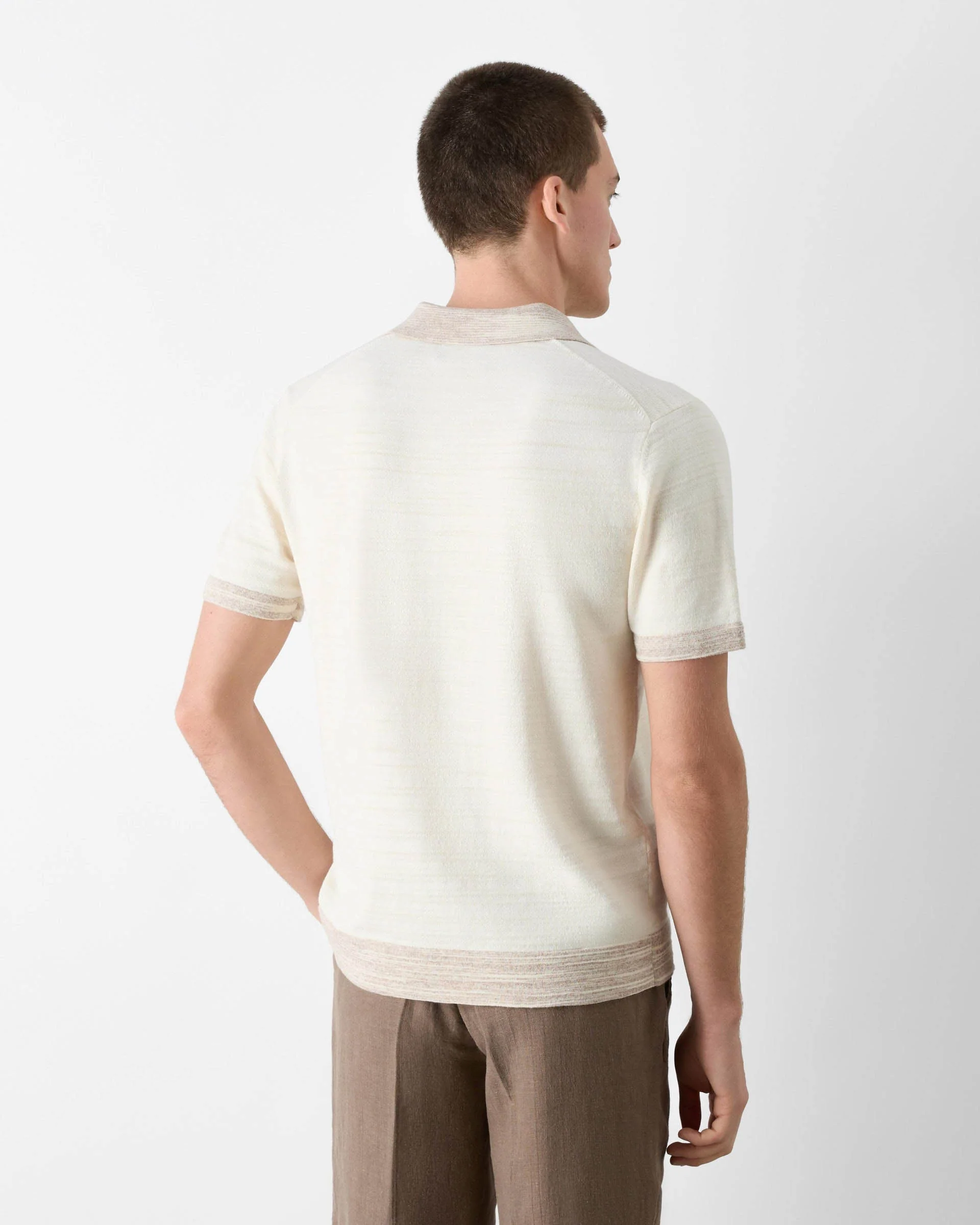 Oliver Sweeney Bassett Mens Knitted Polo Shirt - Off White - Image 3