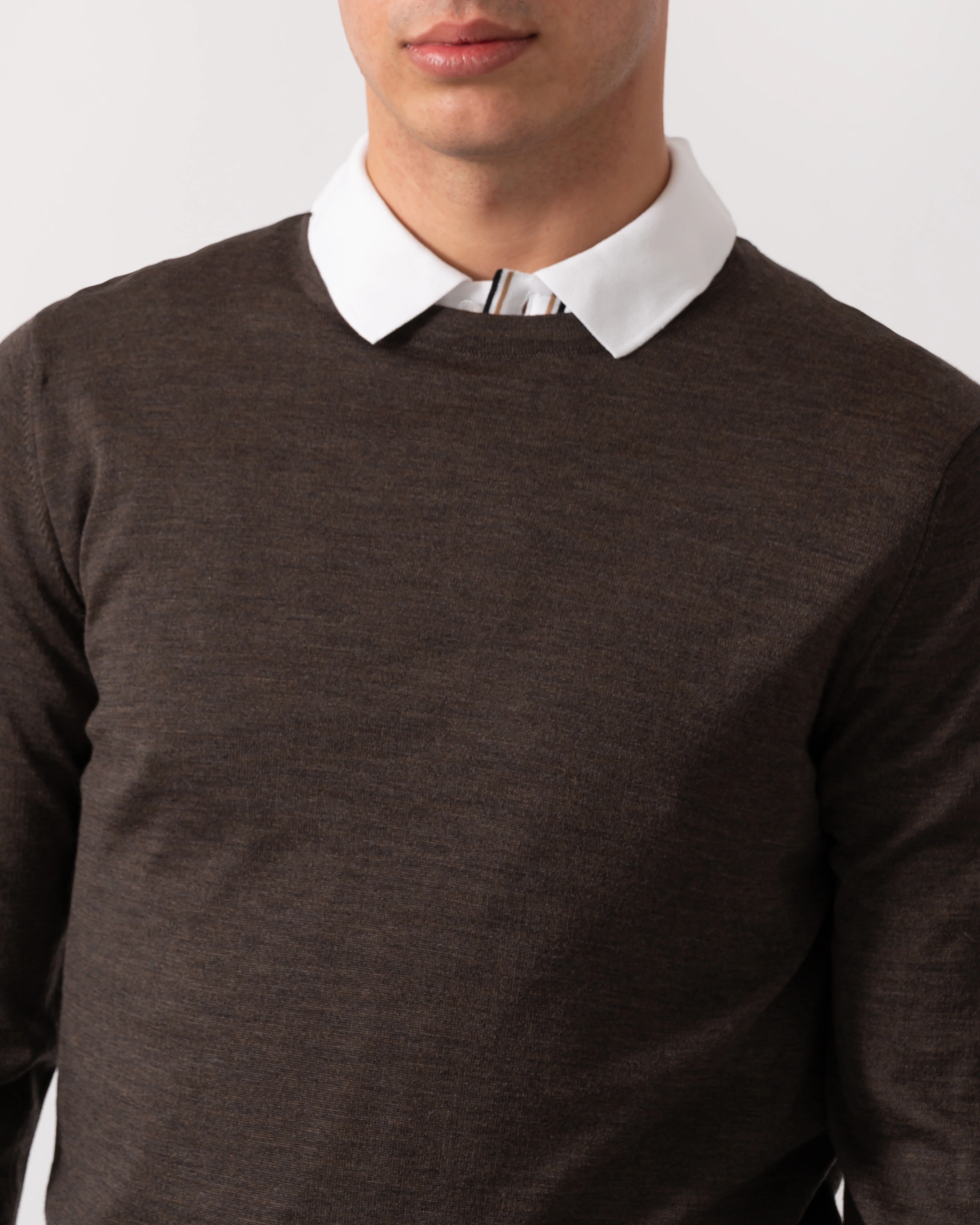 Oliver Sweeney Camber Mens Crew Neck Jumper - Chocolate Marl - Image 3