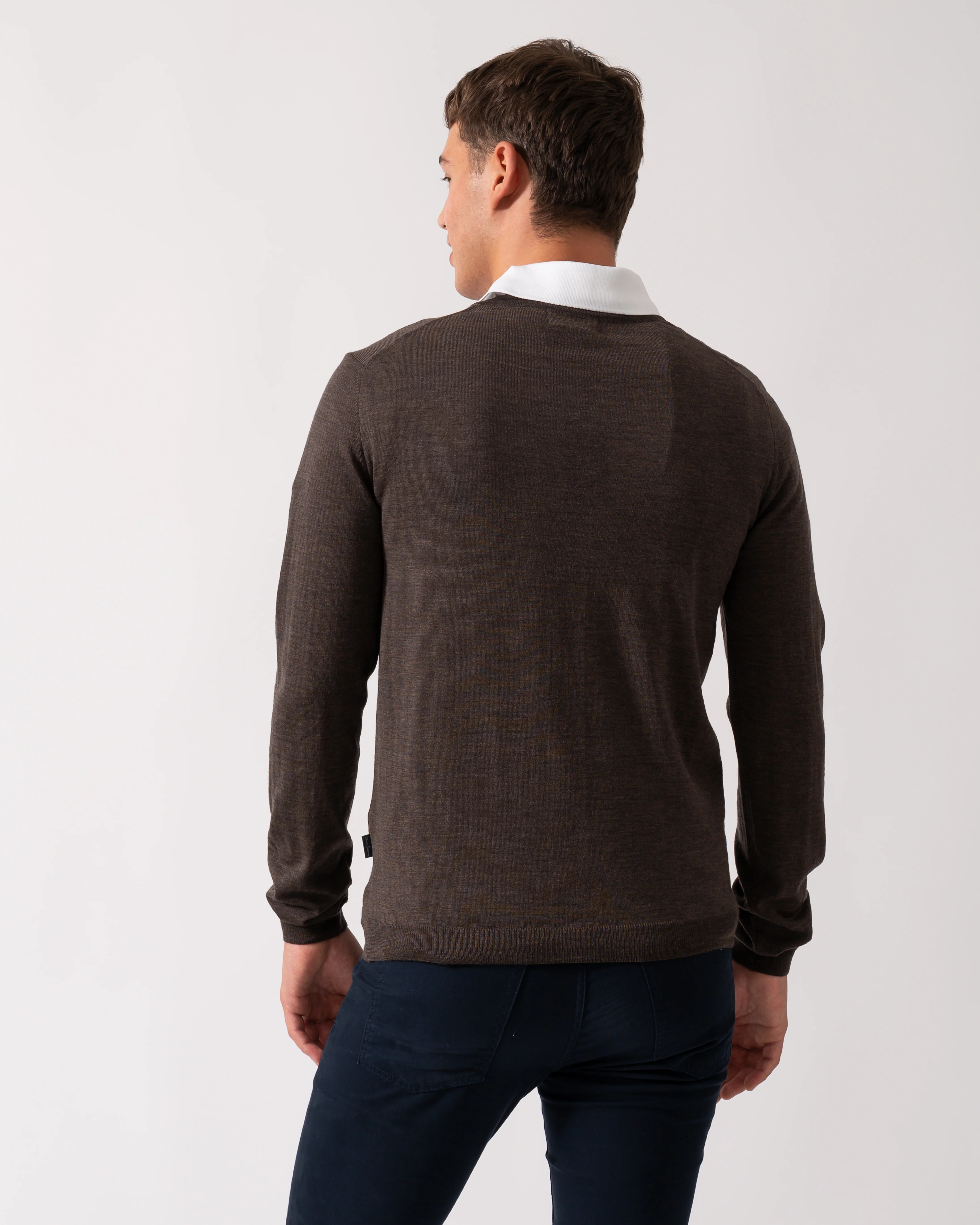 Oliver Sweeney Camber Mens Crew Neck Jumper - Chocolate Marl - Image 4
