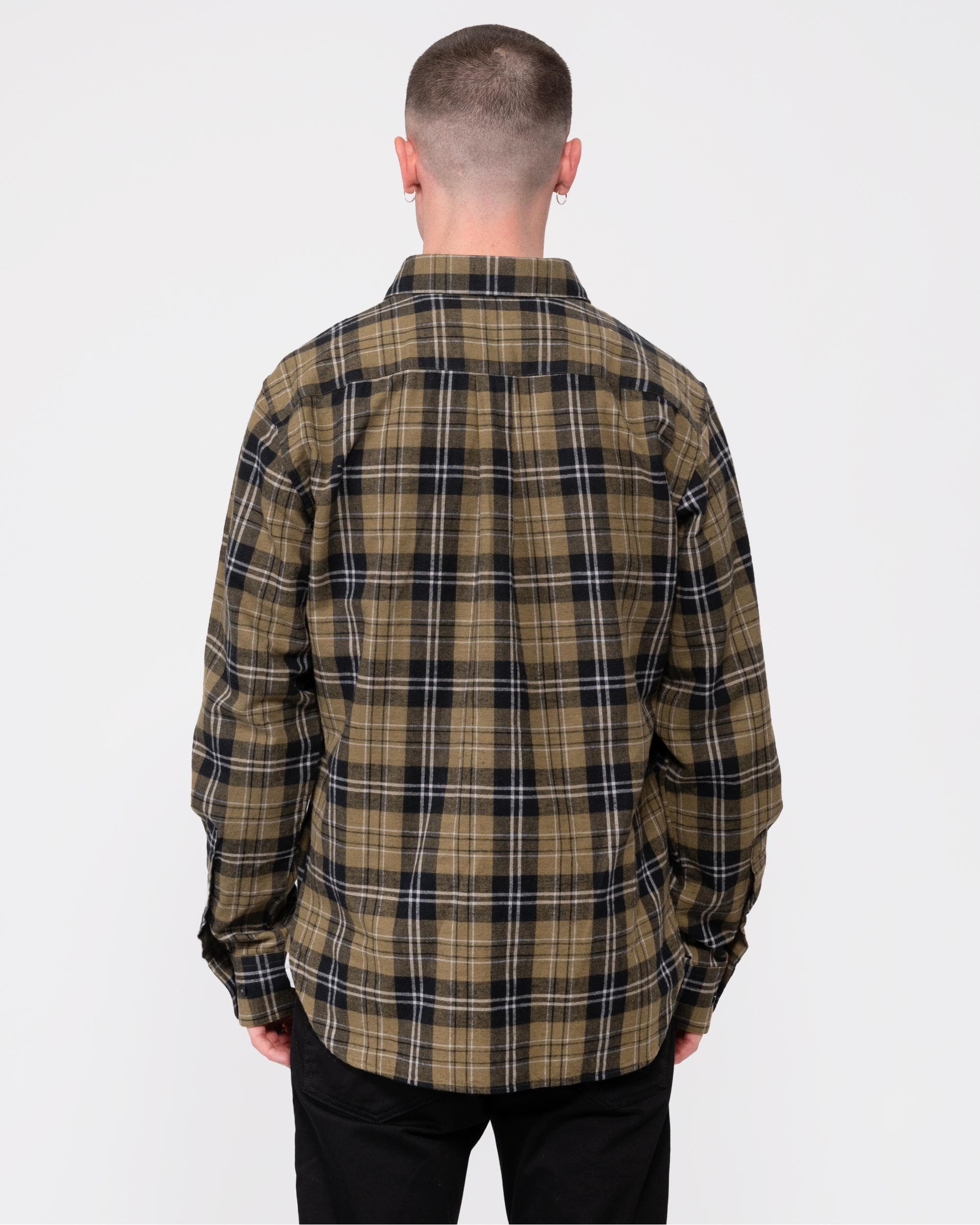 Oliver Sweeney Censo Mens Long Sleeved Brushed Cotton Shirt - Khaki Check - Image 4