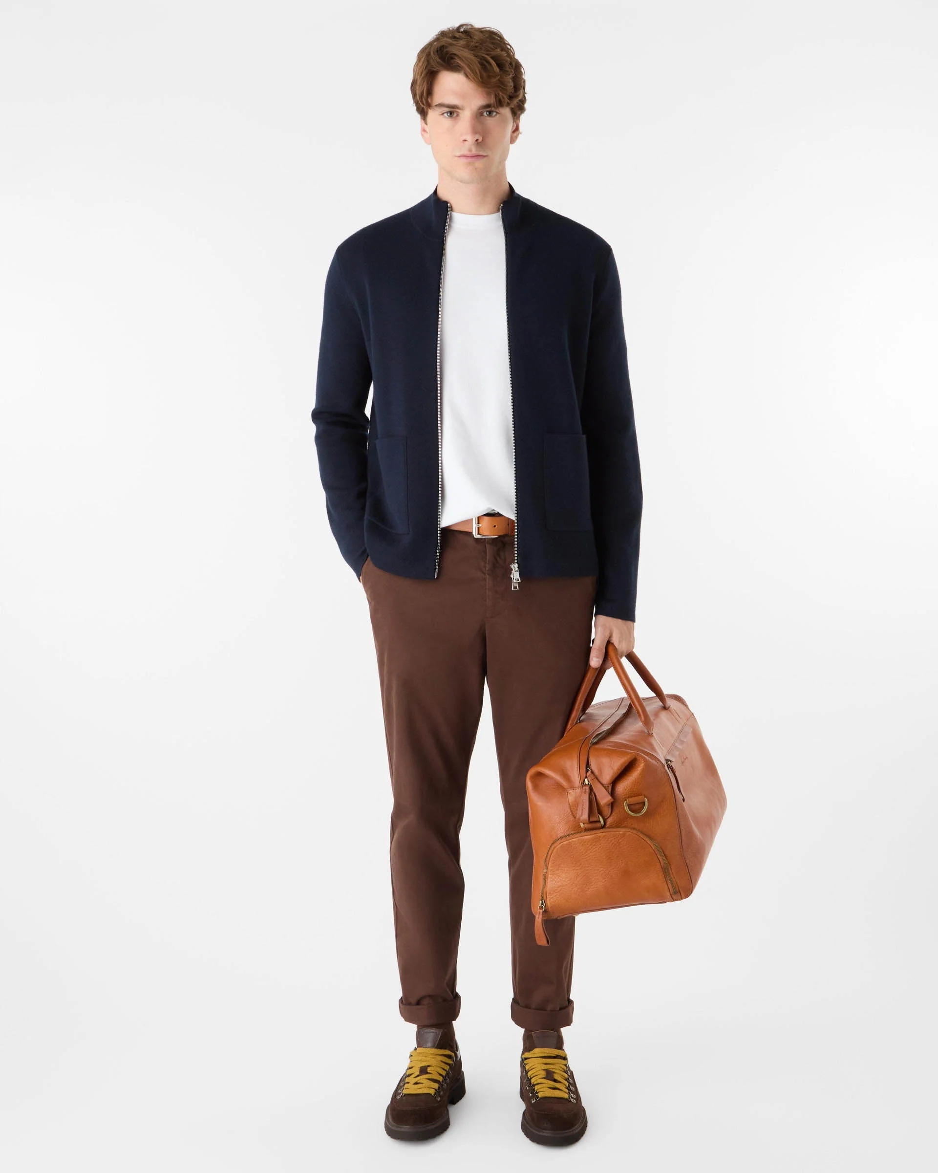 Oliver Sweeney Garstang Mens Merino Wool Blend Zip Through Jumper - Navy - Image 3