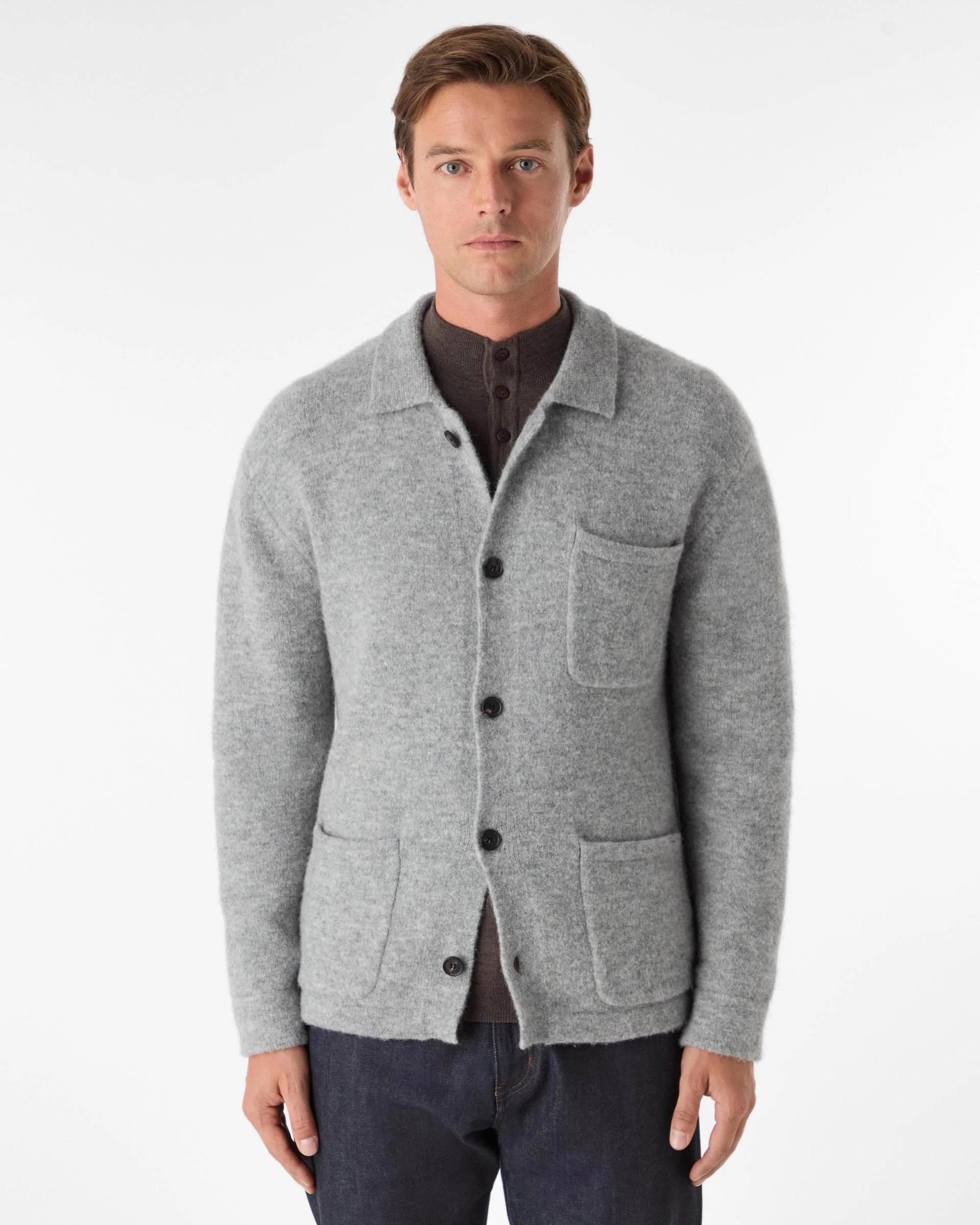 Oliver Sweeney Heywood Mens Alpaca Wool Blend Knitted Overshirt - Grey