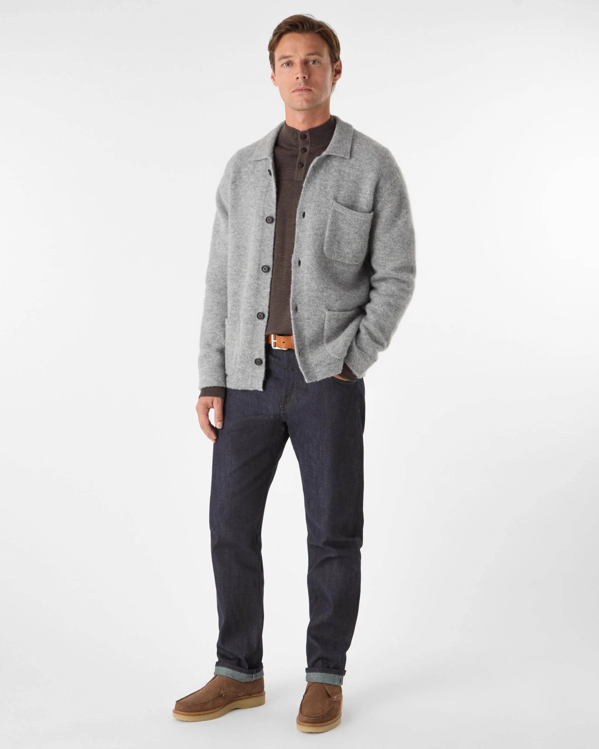 Oliver Sweeney Heywood Mens Alpaca Wool Blend Knitted Overshirt - Grey - Image 3