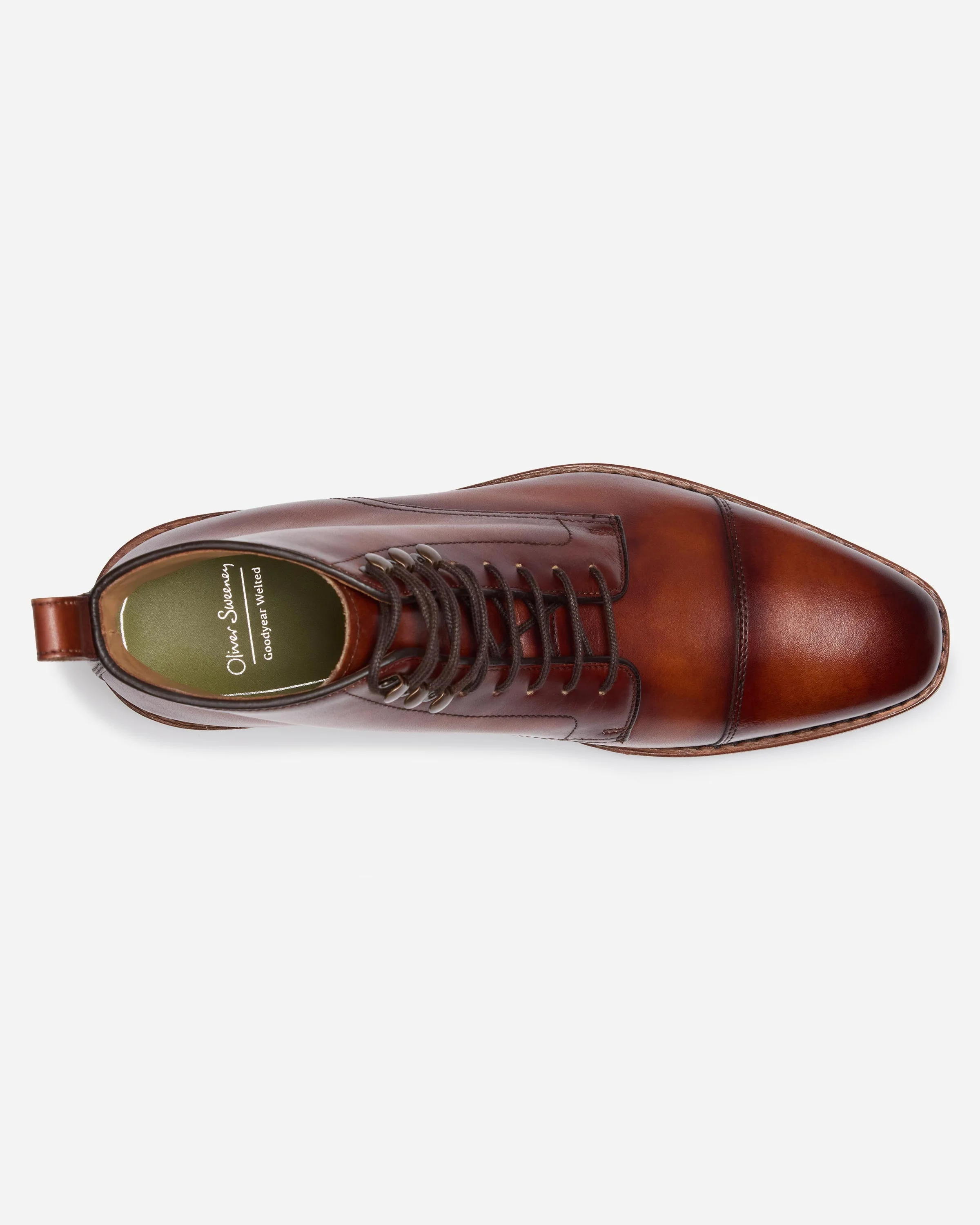 Oliver Sweeney Inglesham Mens Antiqued Calf Leather Boots - Dark Tan - Image 4