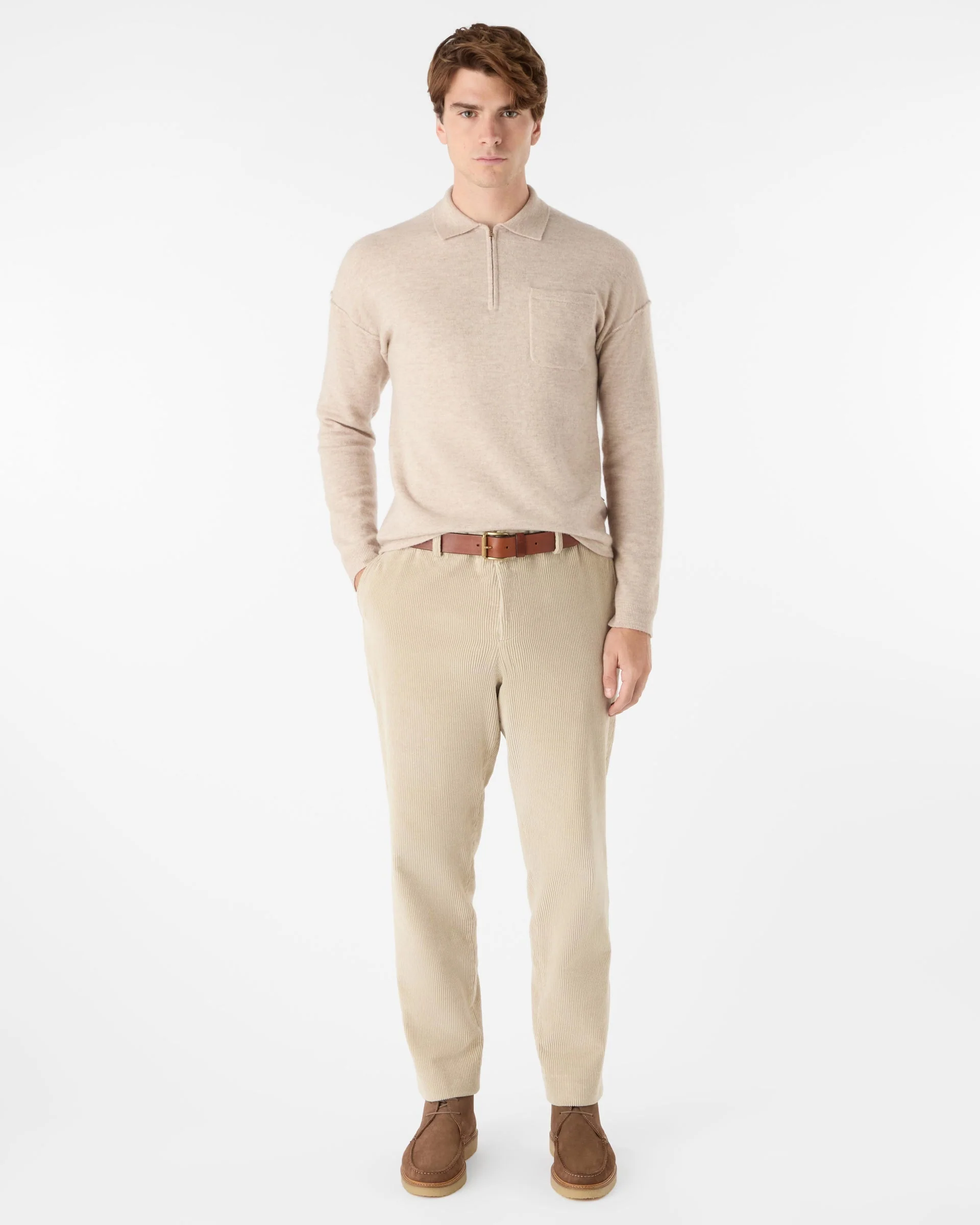 Oliver Sweeney Killala Mens Alpaca Wool Blend Quarter Zip Jumper - Biscotto - Image 3