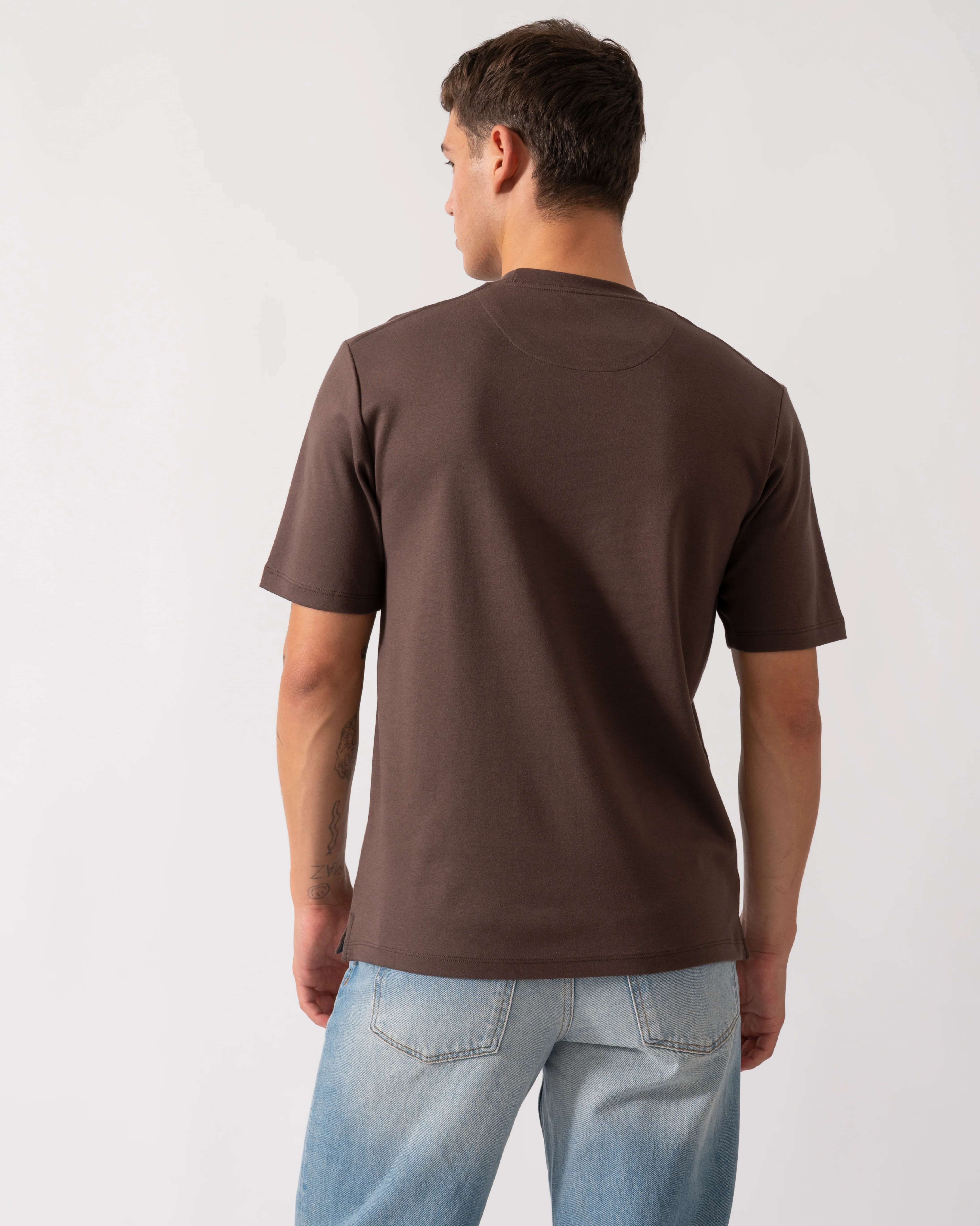 Oliver Sweeney Palmela Mens Crew Neck T-Shirt - Chocolate - Image 4