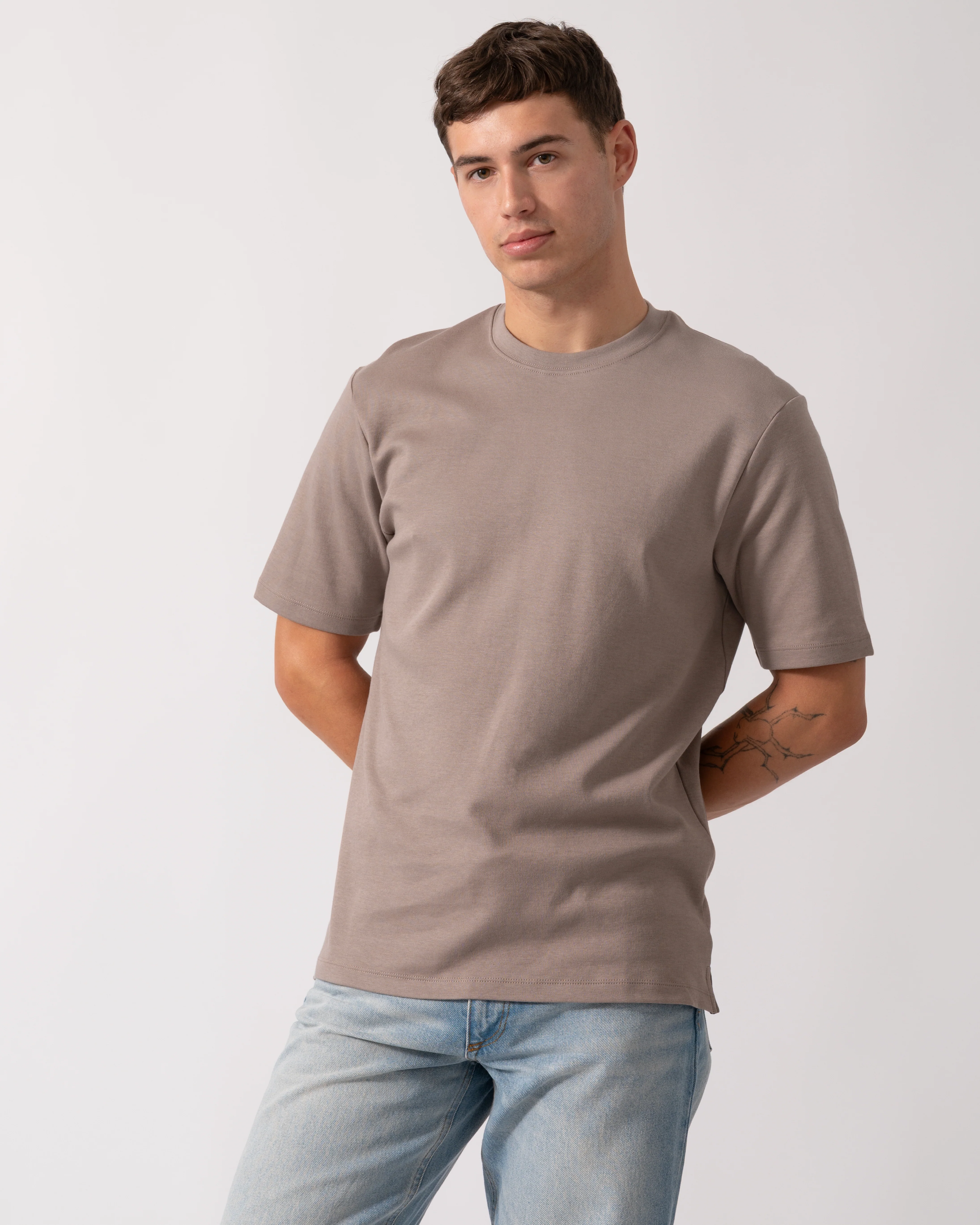 Oliver Sweeney Palmela Mens Crew Neck T-Shirt - Mushroom - Image 3