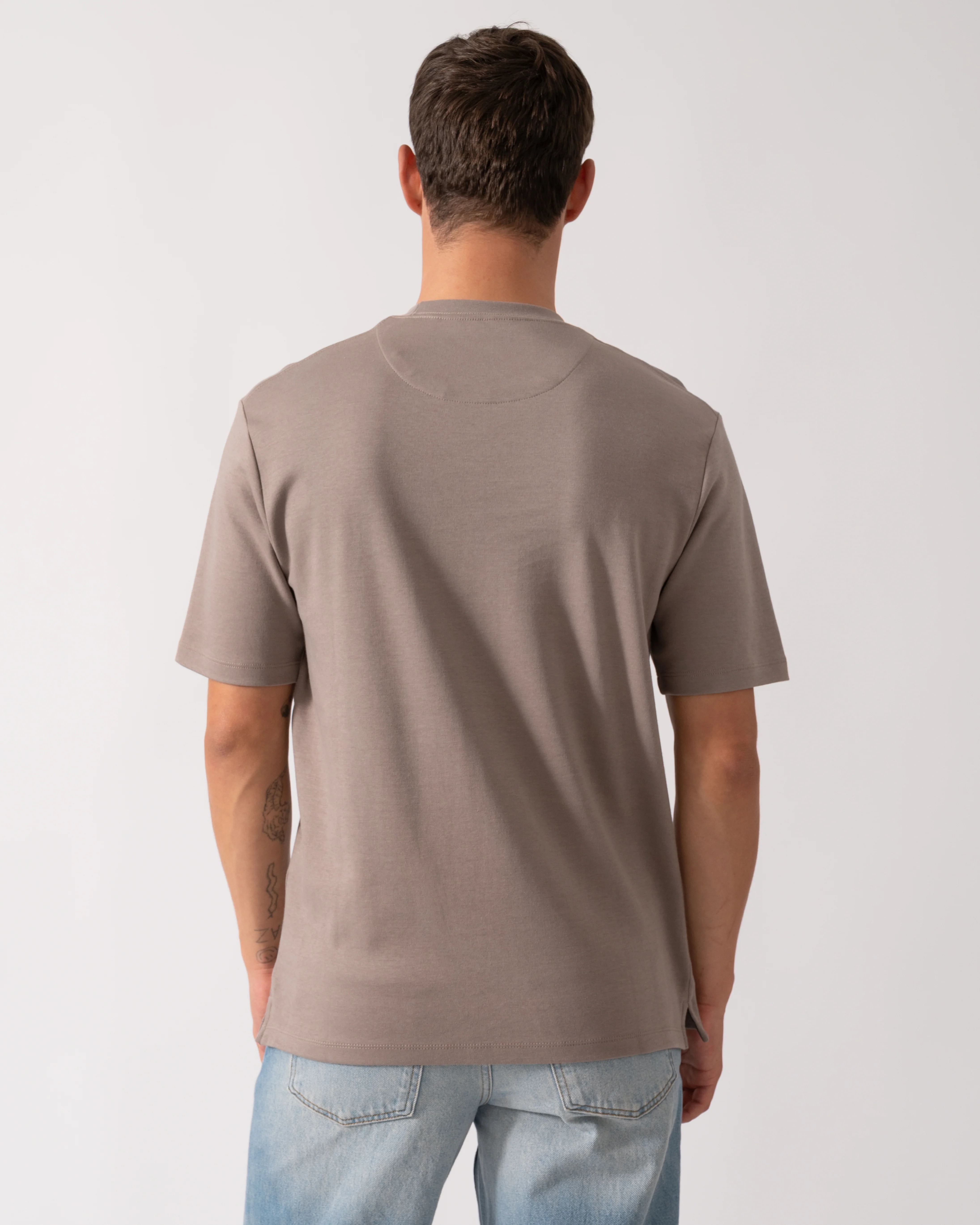 Oliver Sweeney Palmela Mens Crew Neck T-Shirt - Mushroom - Image 4