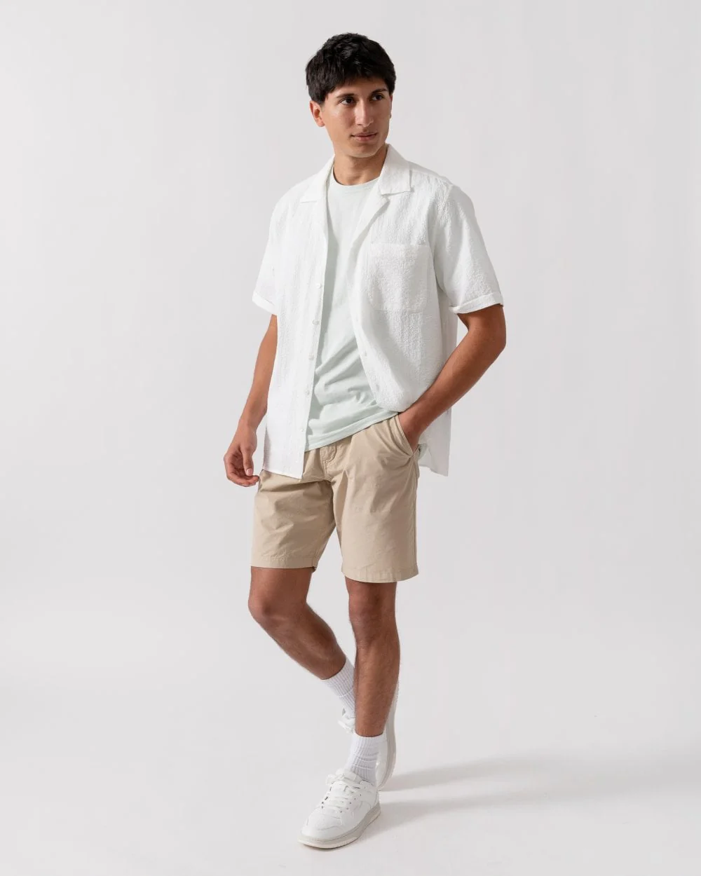 Oliver Sweeney Ravenshead Mens Cotton Seersucker Short Sleeved Shirt - White - Image 3