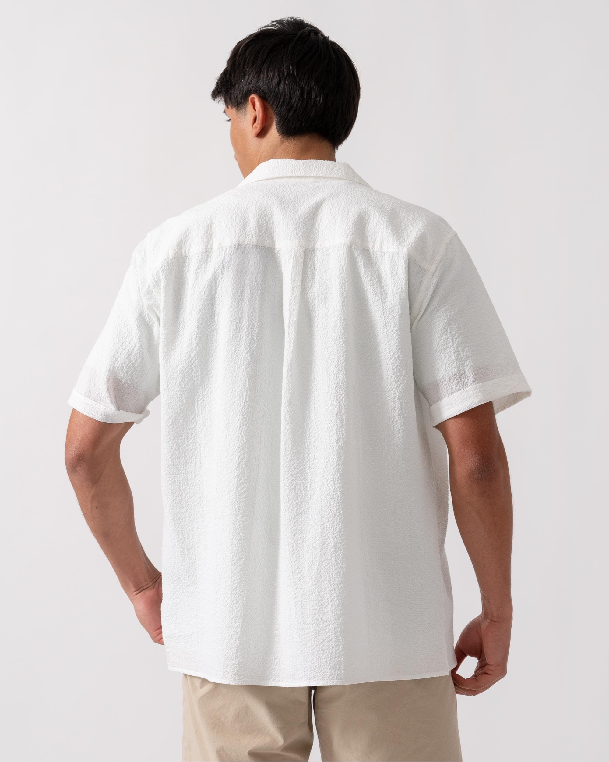 Oliver Sweeney Ravenshead Mens Cotton Seersucker Short Sleeved Shirt - White - Image 4