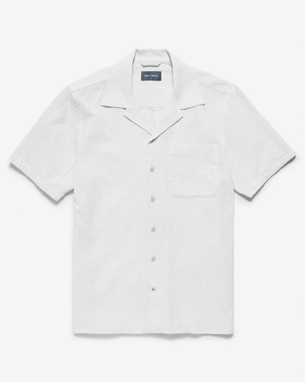 Oliver Sweeney Ravenshead Mens Cotton Seersucker Short Sleeved Shirt - White - Image 5