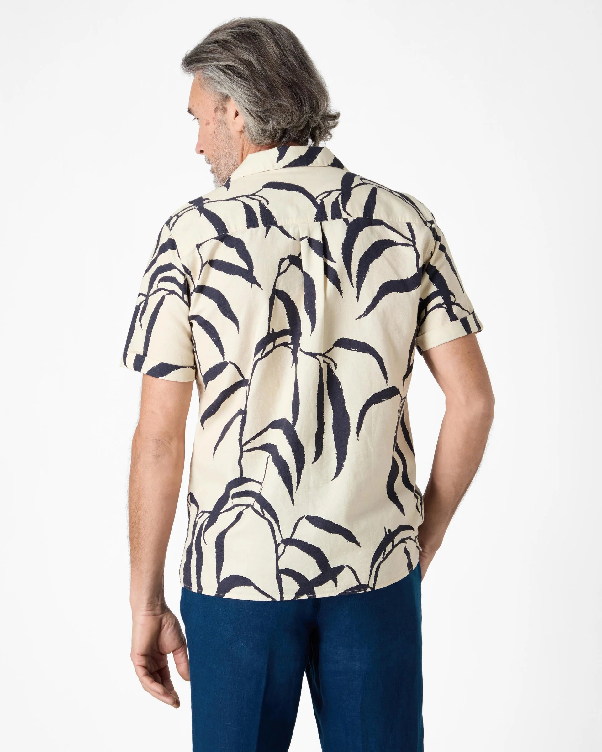 Oliver Sweeney Ravenshead Mens Leaf Print Short Sleeved Shirt - Ecru - Image 3