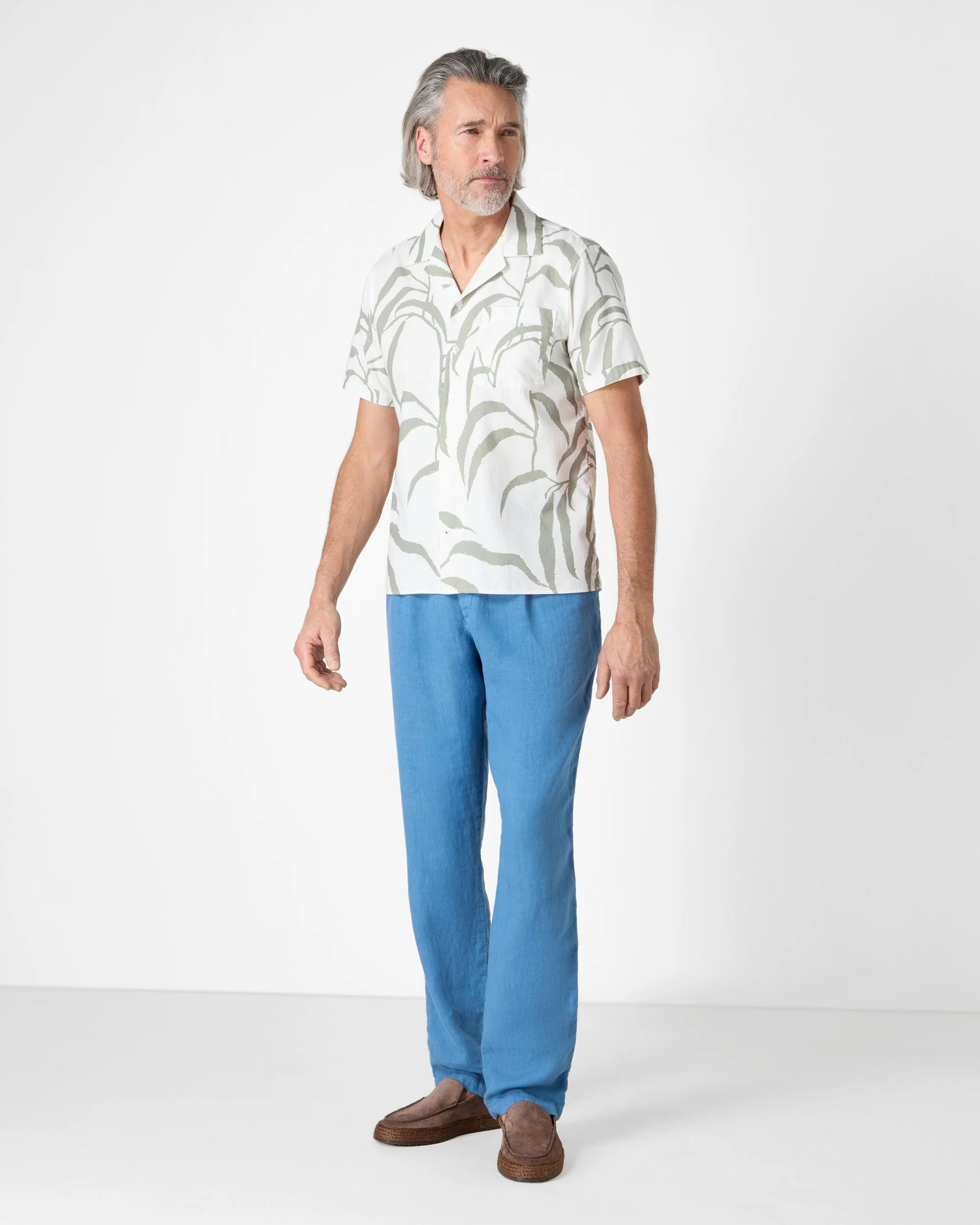 Oliver Sweeney Ravenshead Mens Leaf Print Short Sleeved Shirt - Khaki - Image 2