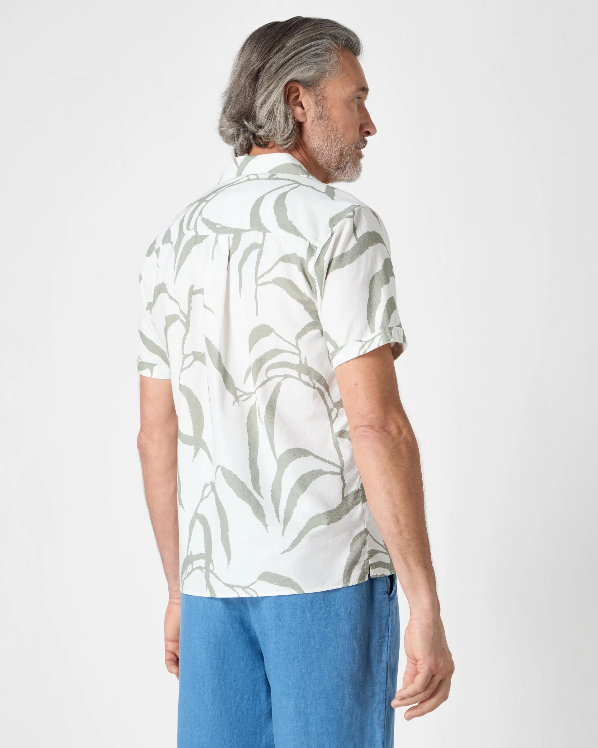Oliver Sweeney Ravenshead Mens Leaf Print Short Sleeved Shirt - Khaki - Image 3